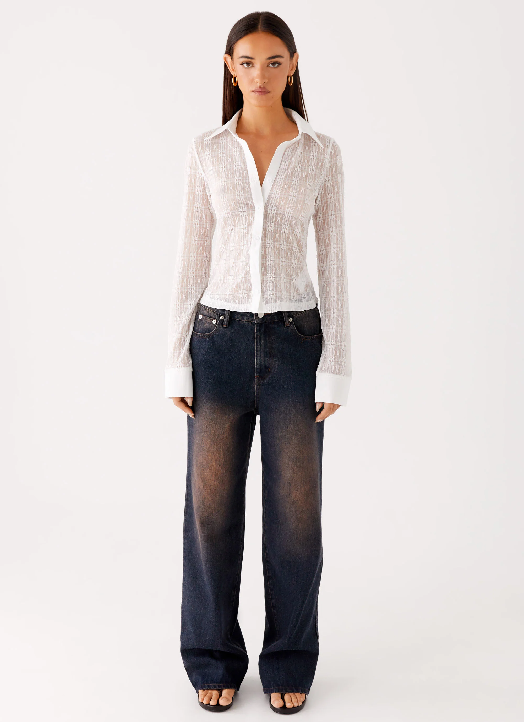 Loui Lace Long Sleeve Top - White - Image 2