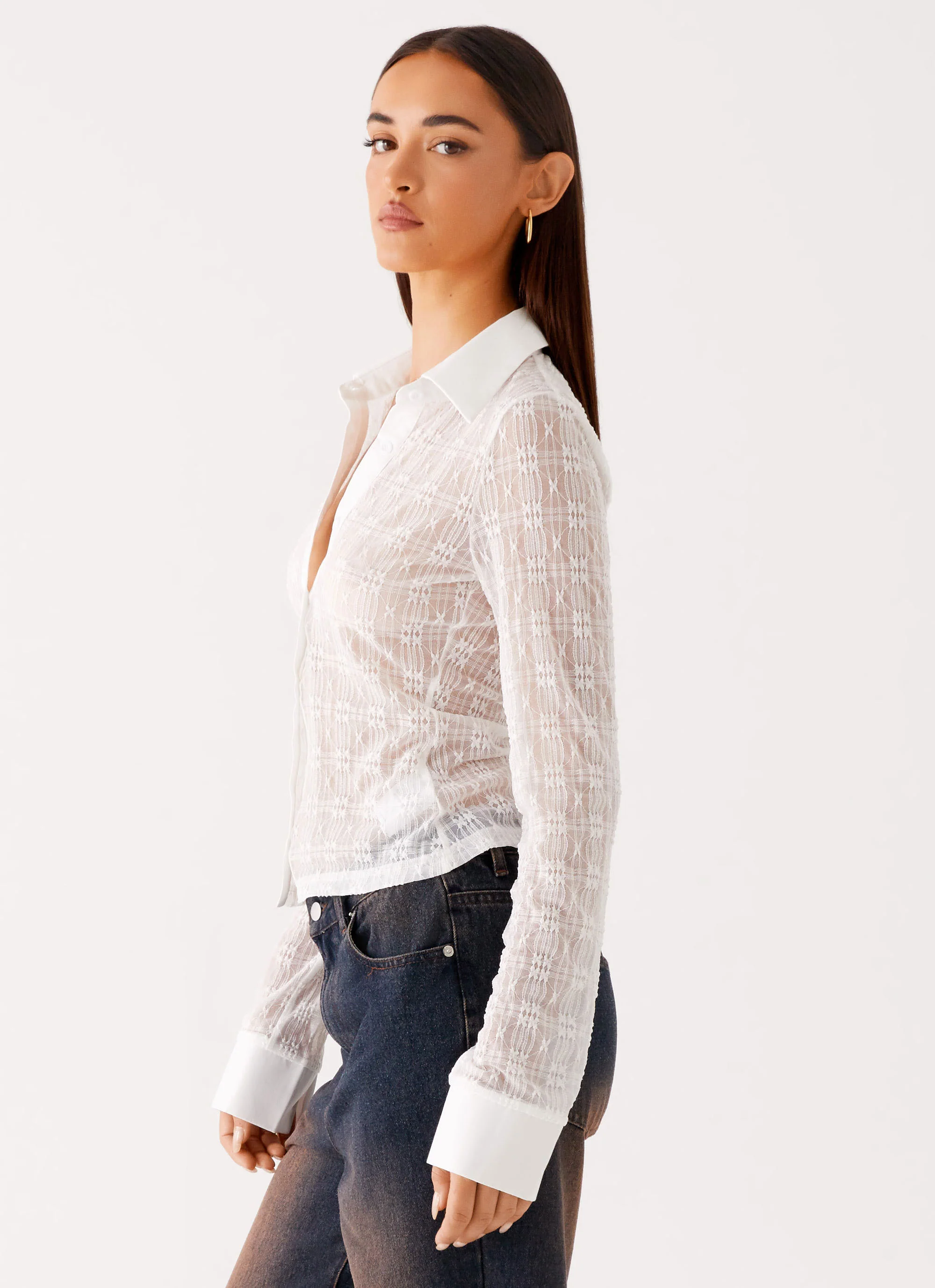 Loui Lace Long Sleeve Top - White - Image 3