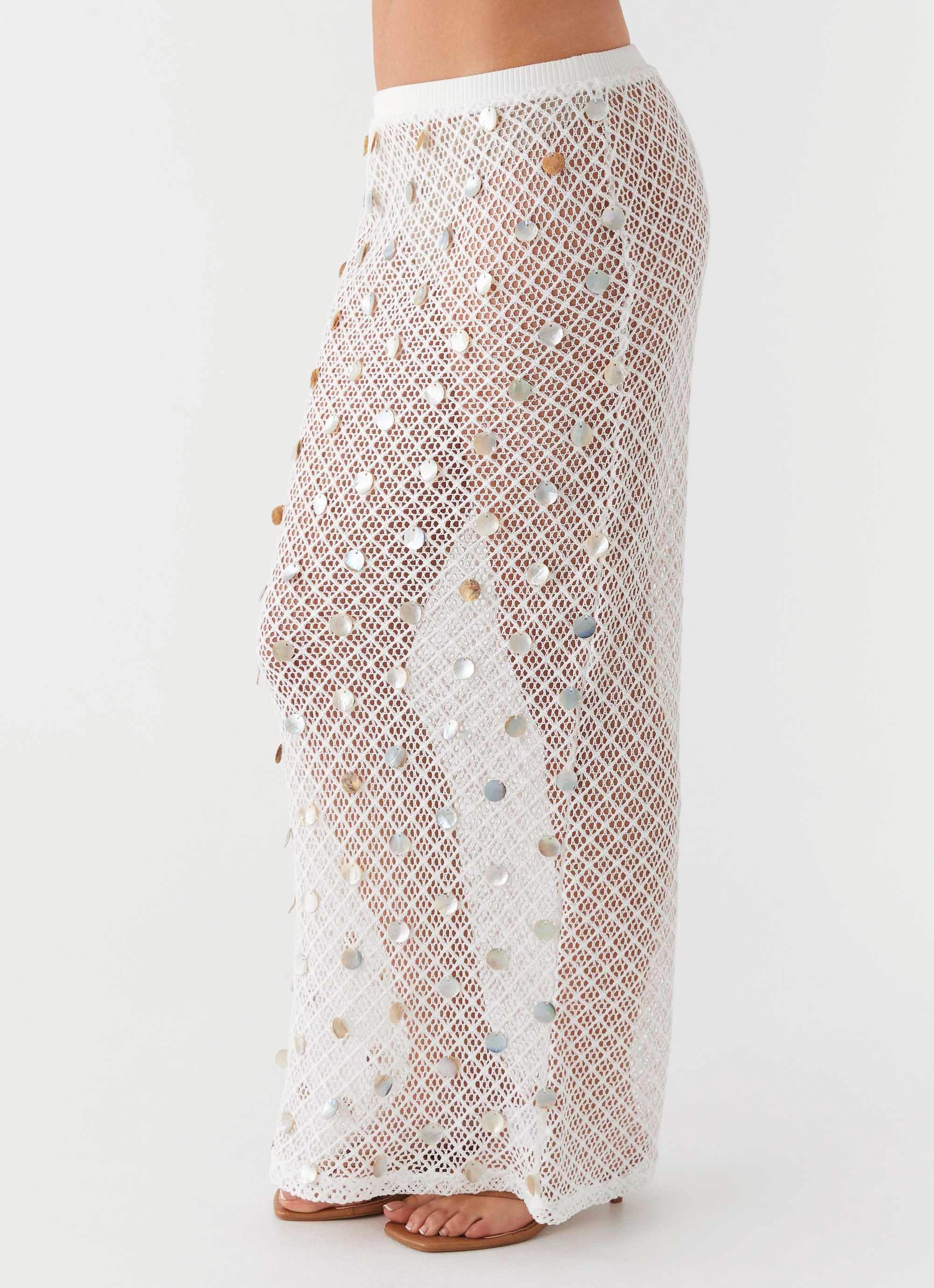 Lovina Shell Knit Maxi Skirt - White - Image 3