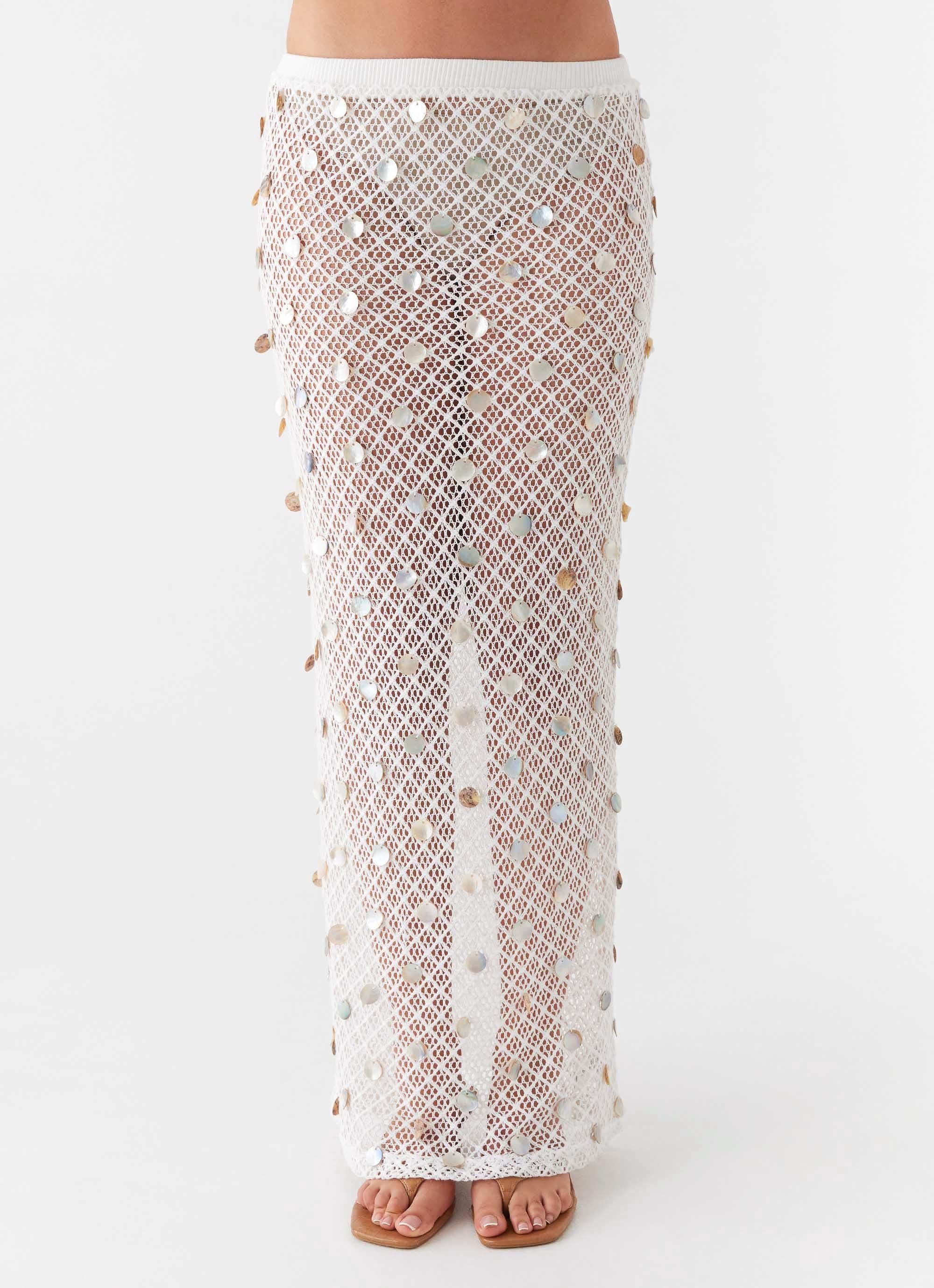 Lovina Shell Knit Maxi Skirt - White - Image 5
