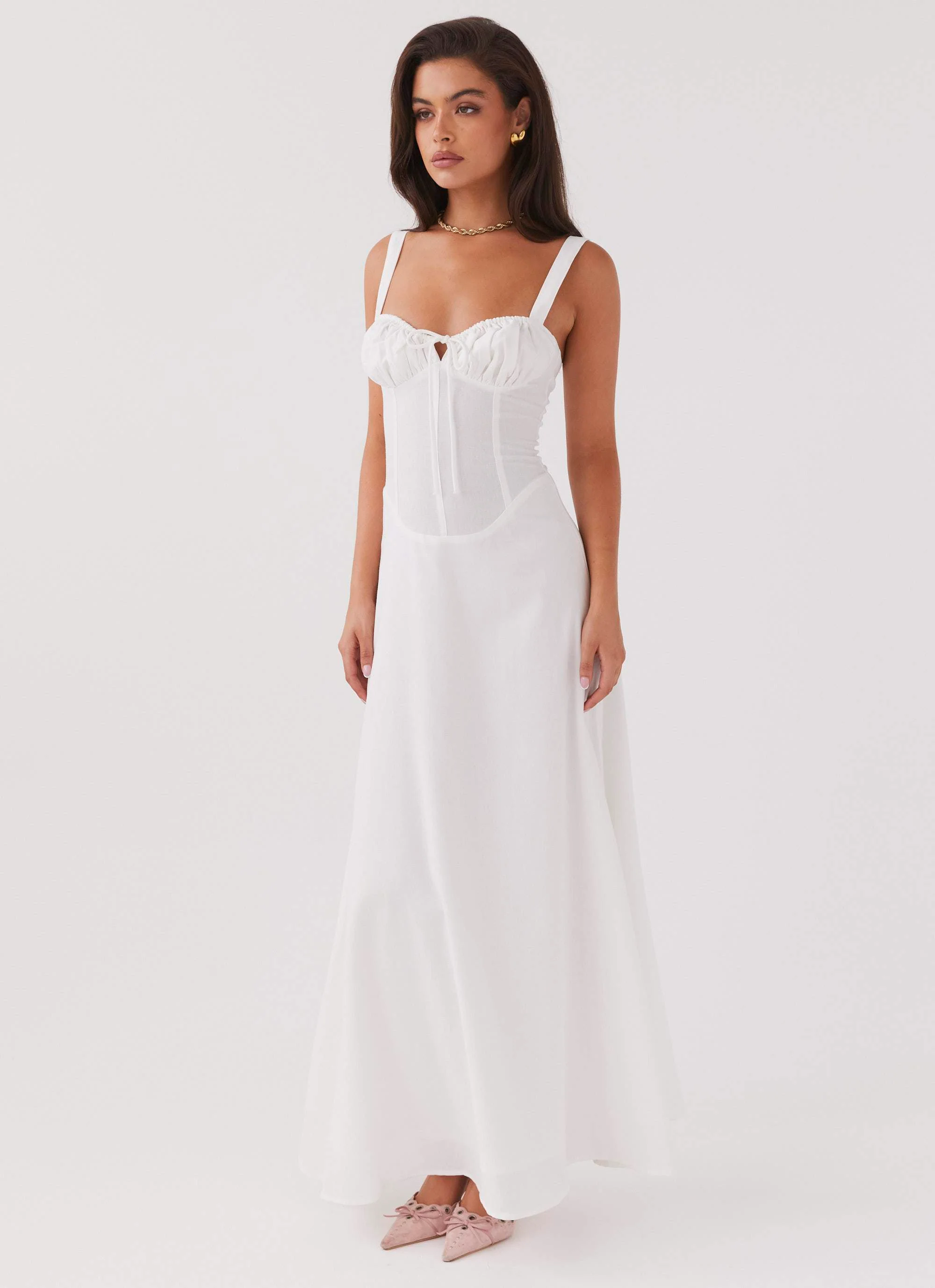 Lucie Linen Maxi Dress - White - Image 5