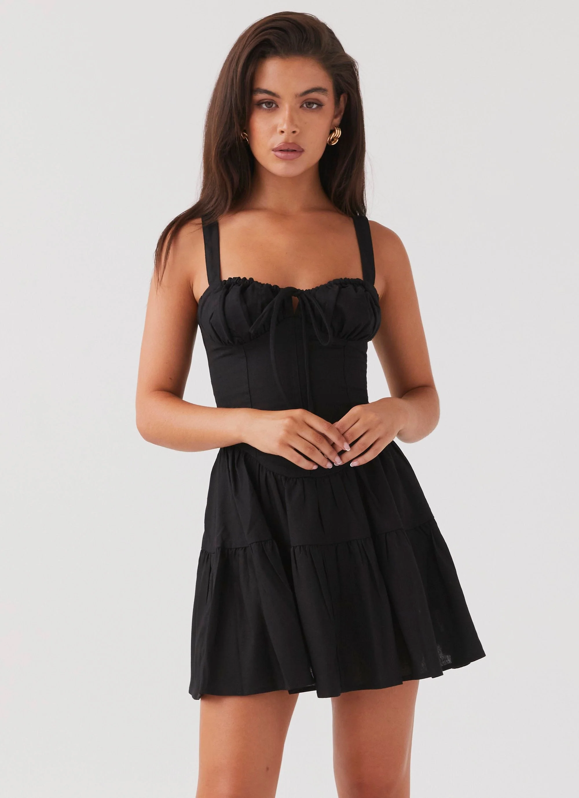 Lucie Linen Mini Dress - Black - Image 5