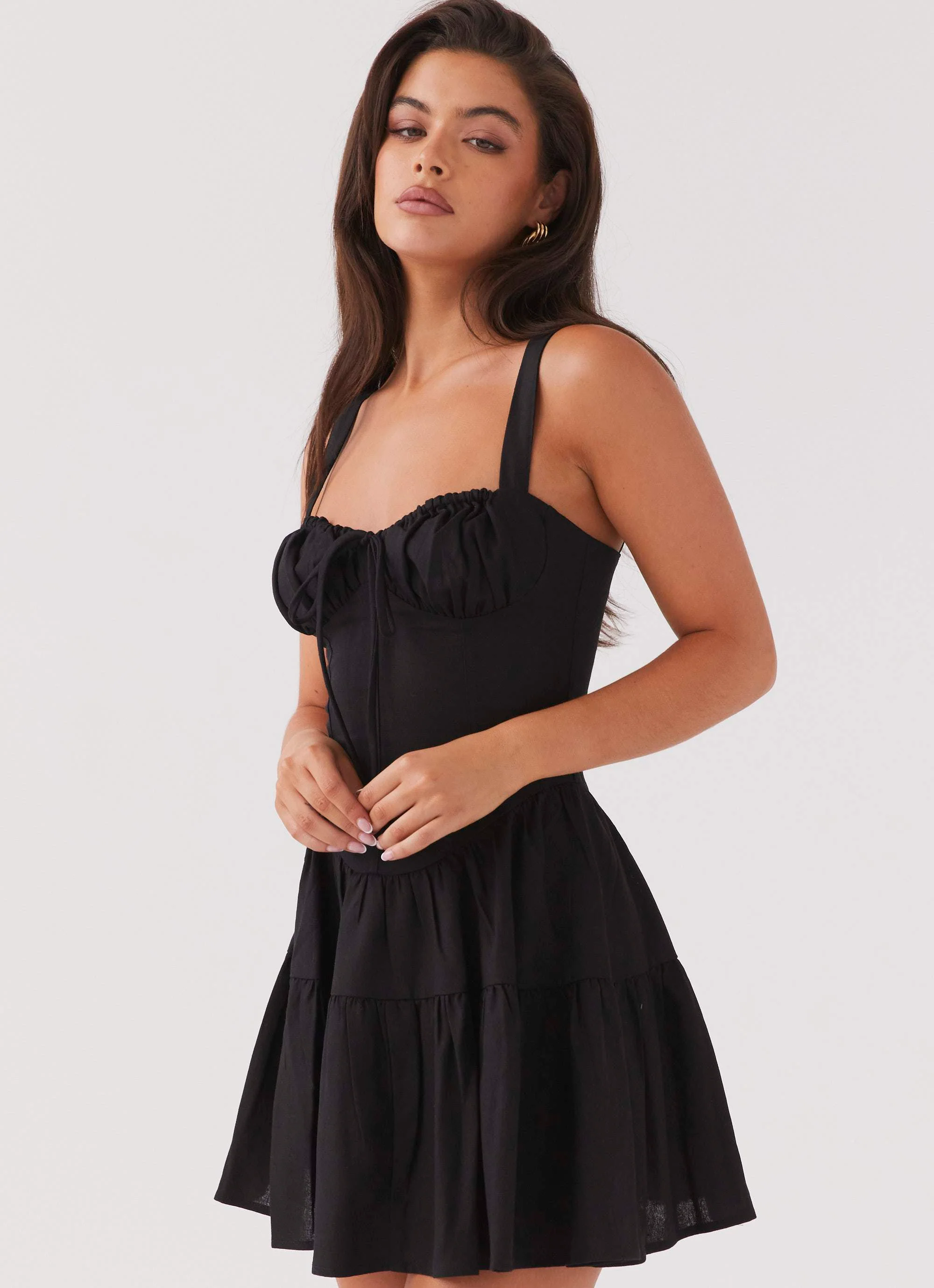 Lucie Linen Mini Dress - Black - Image 6