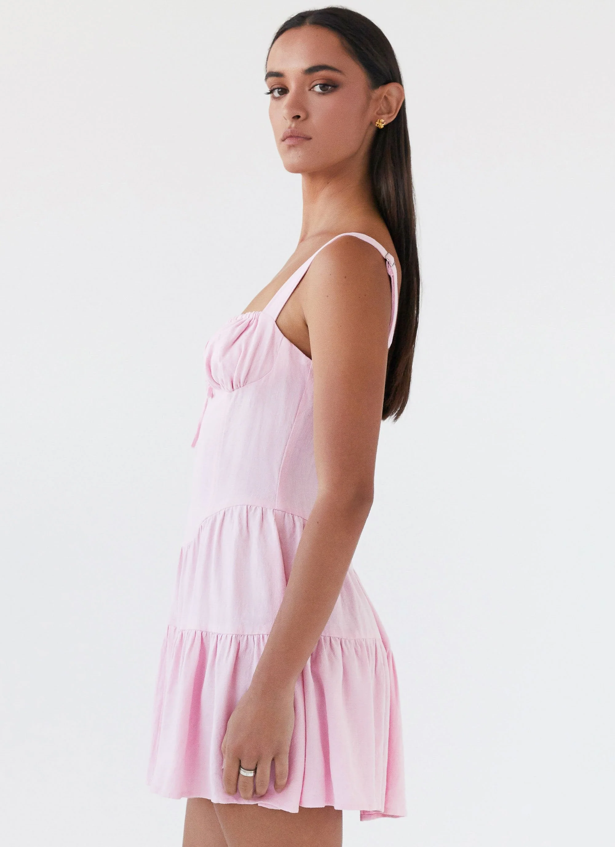 Lucie Linen Mini Dress - Pink - Image 3