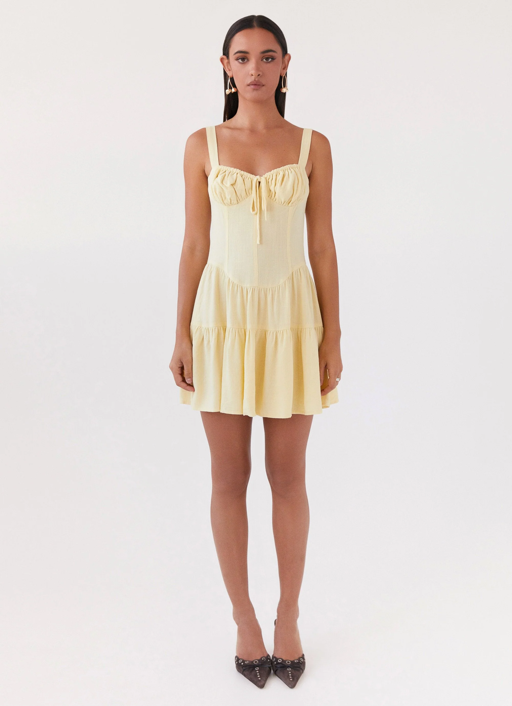 Lucie Linen Mini Dress - Yellow - Image 2