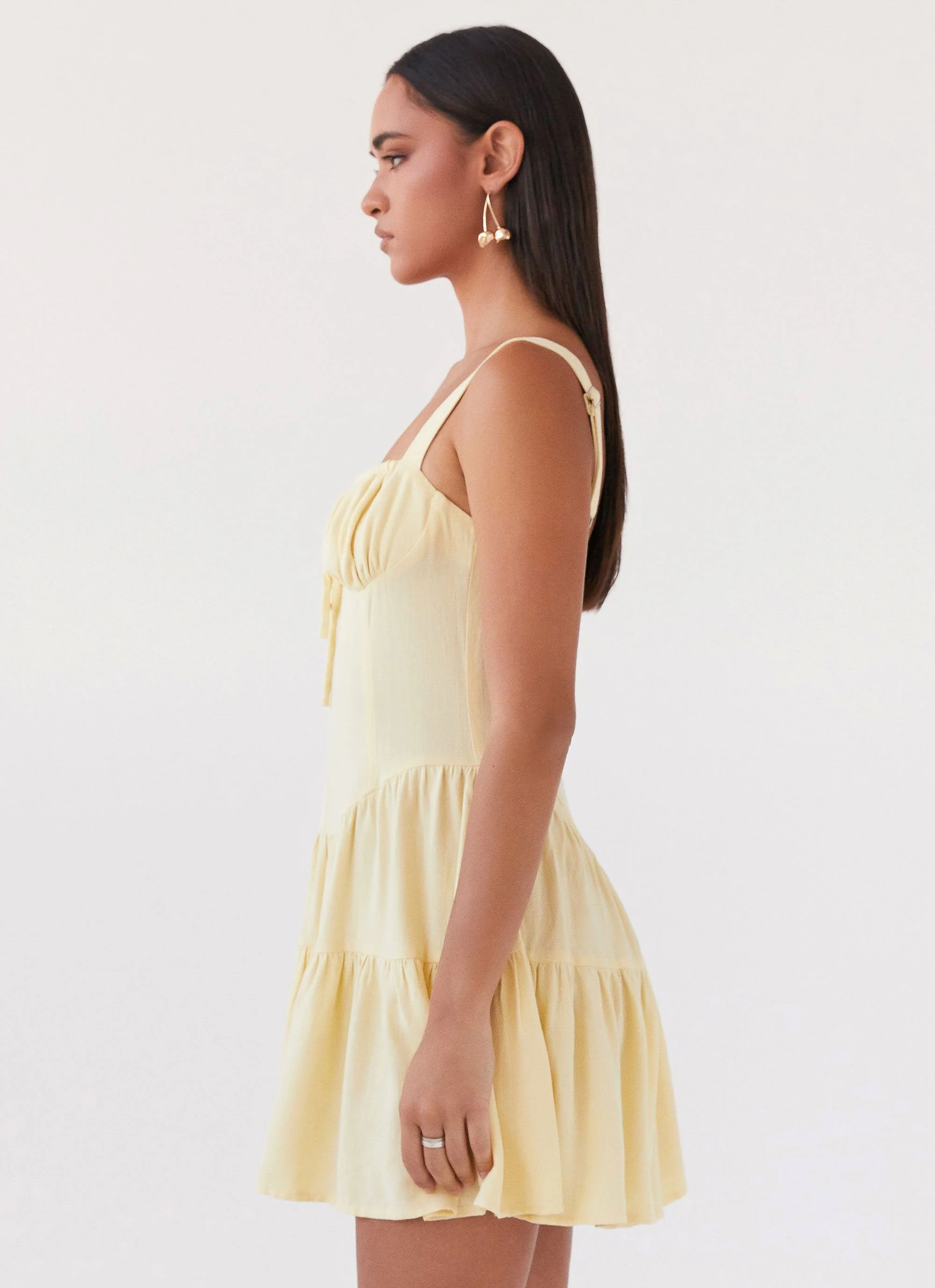Lucie Linen Mini Dress - Yellow - Image 3