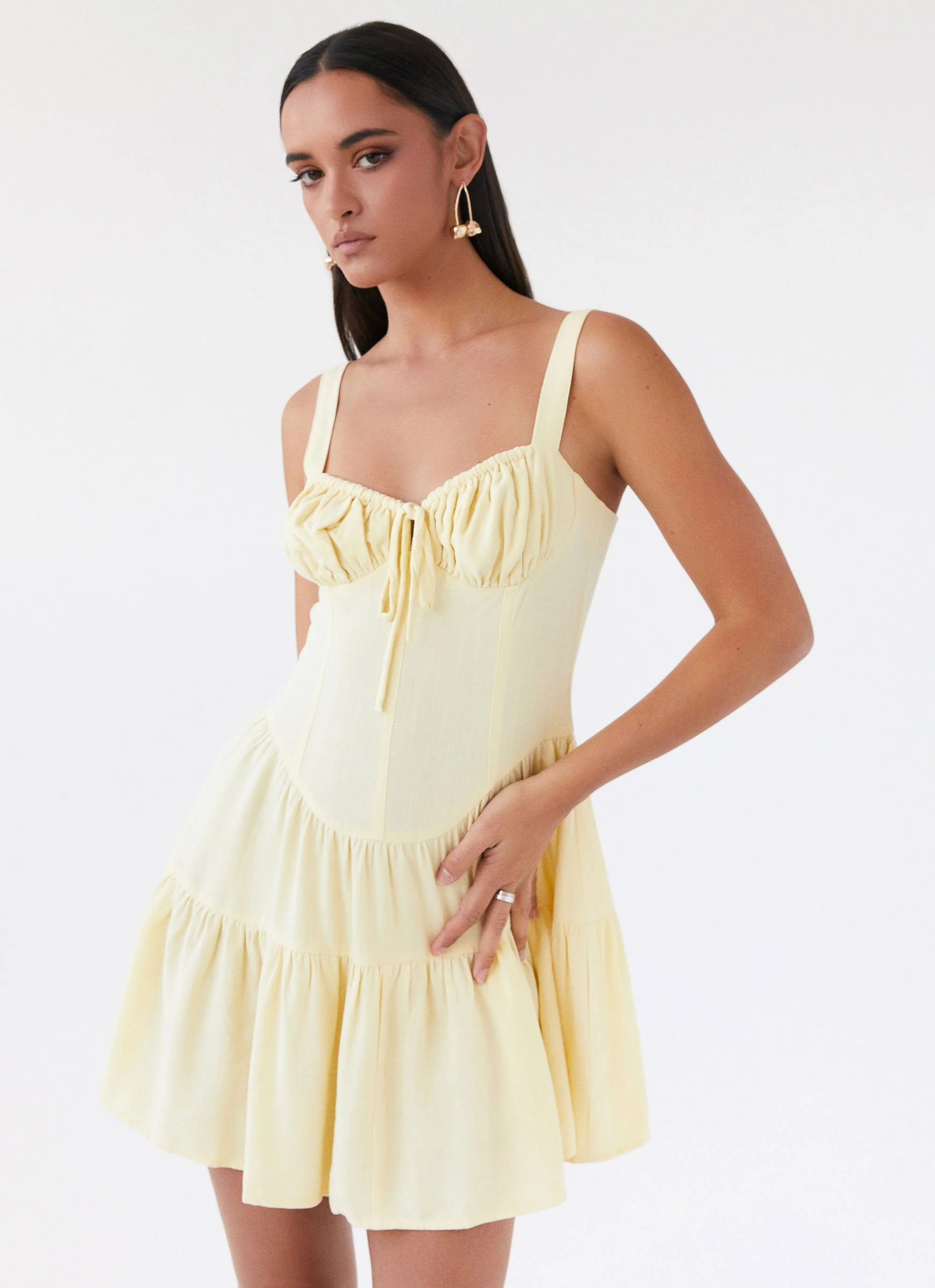 Lucie Linen Mini Dress - Yellow - Image 5