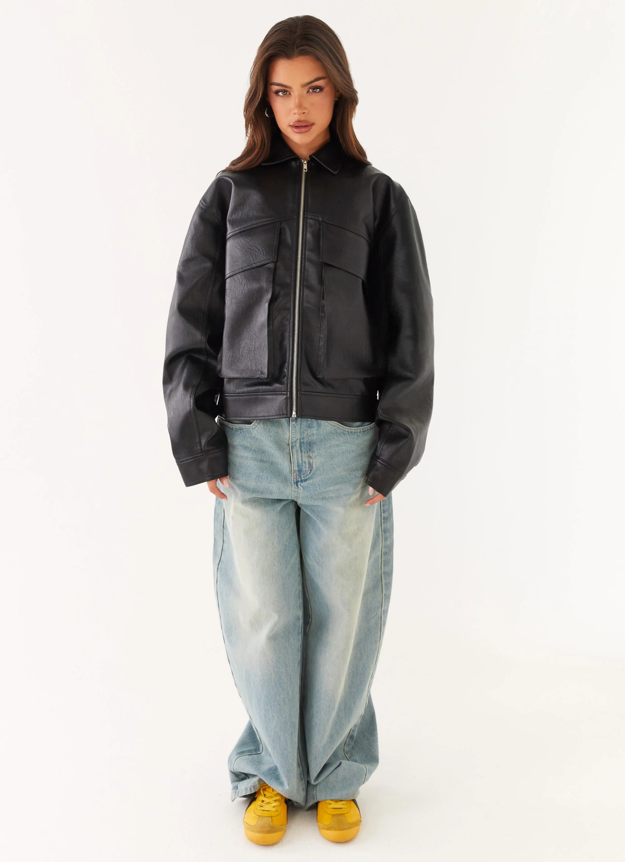 Lula Faux Leather Bomber Jacket - Black - Image 2