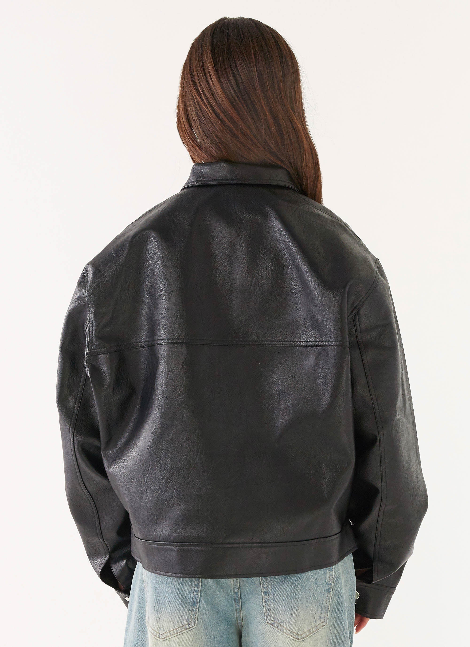 Lula Faux Leather Bomber Jacket - Black - Image 4