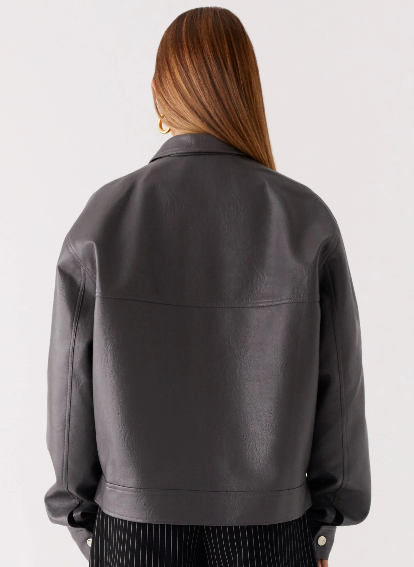 Lula Faux Leather Bomber Jacket - Charcoal - Image 4