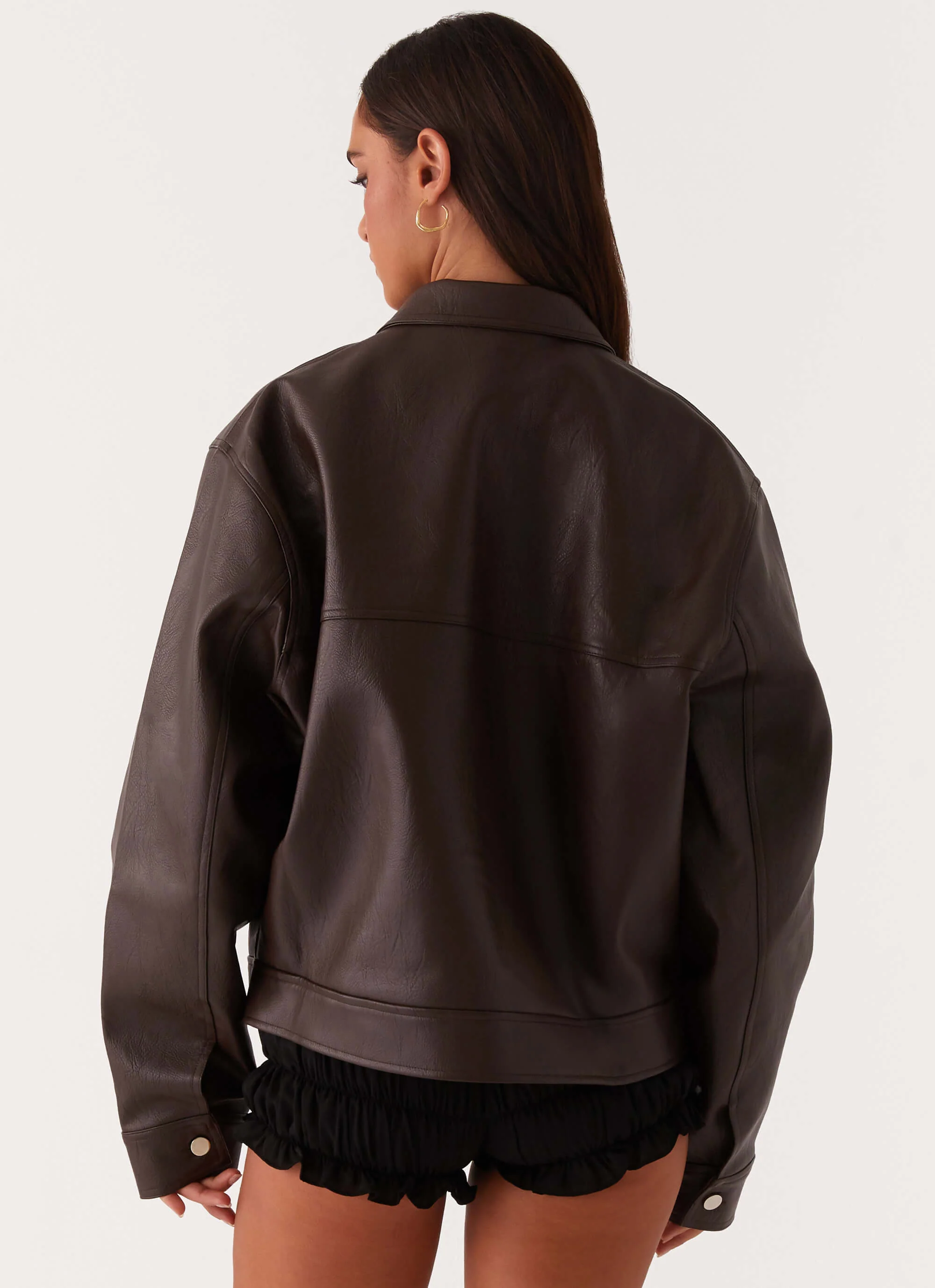 Lula Faux Leather Bomber Jacket - Chocolate - Image 5