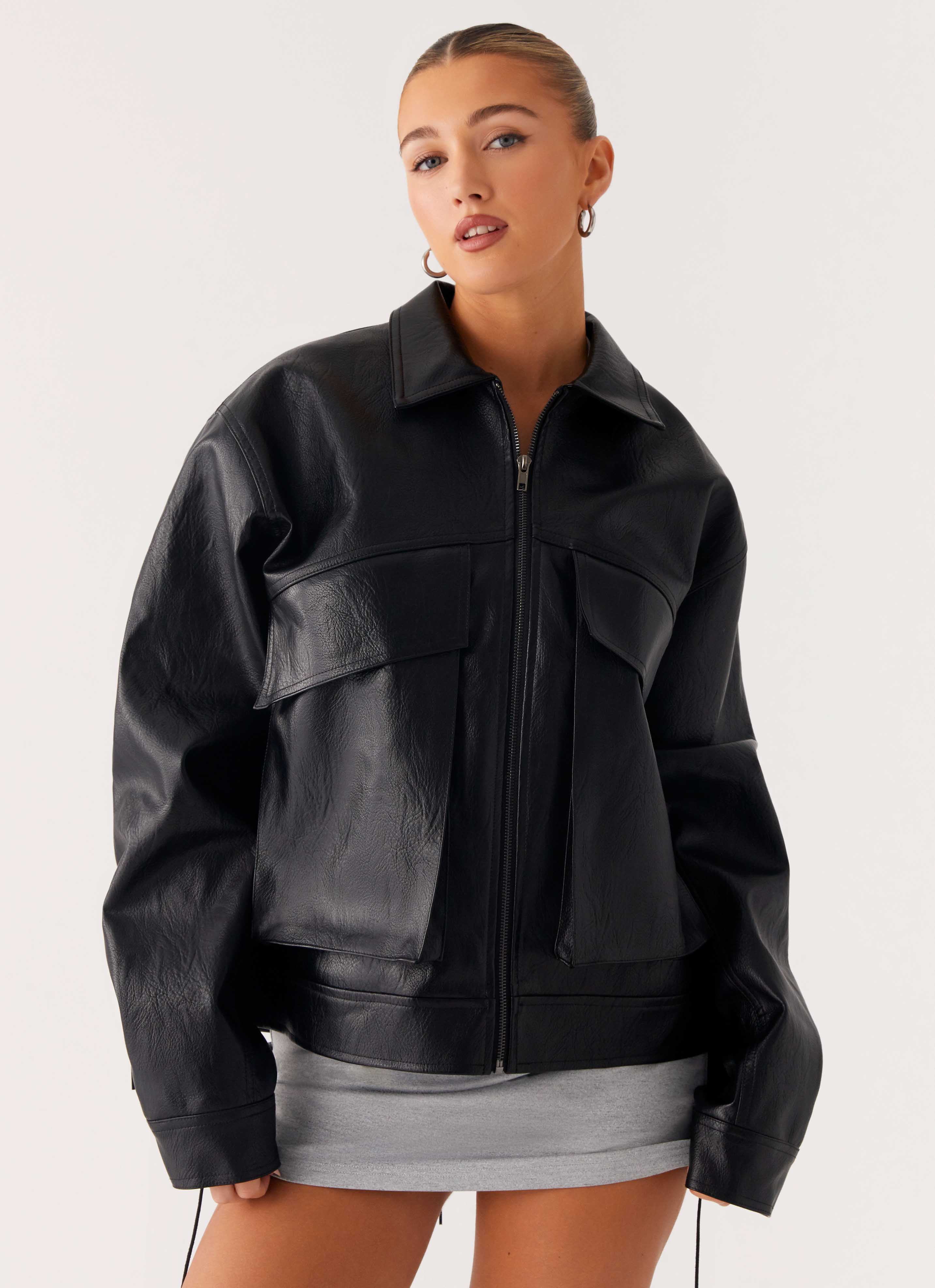 Lula Tassle Faux Leather Bomber Jacket - Black - Image 2