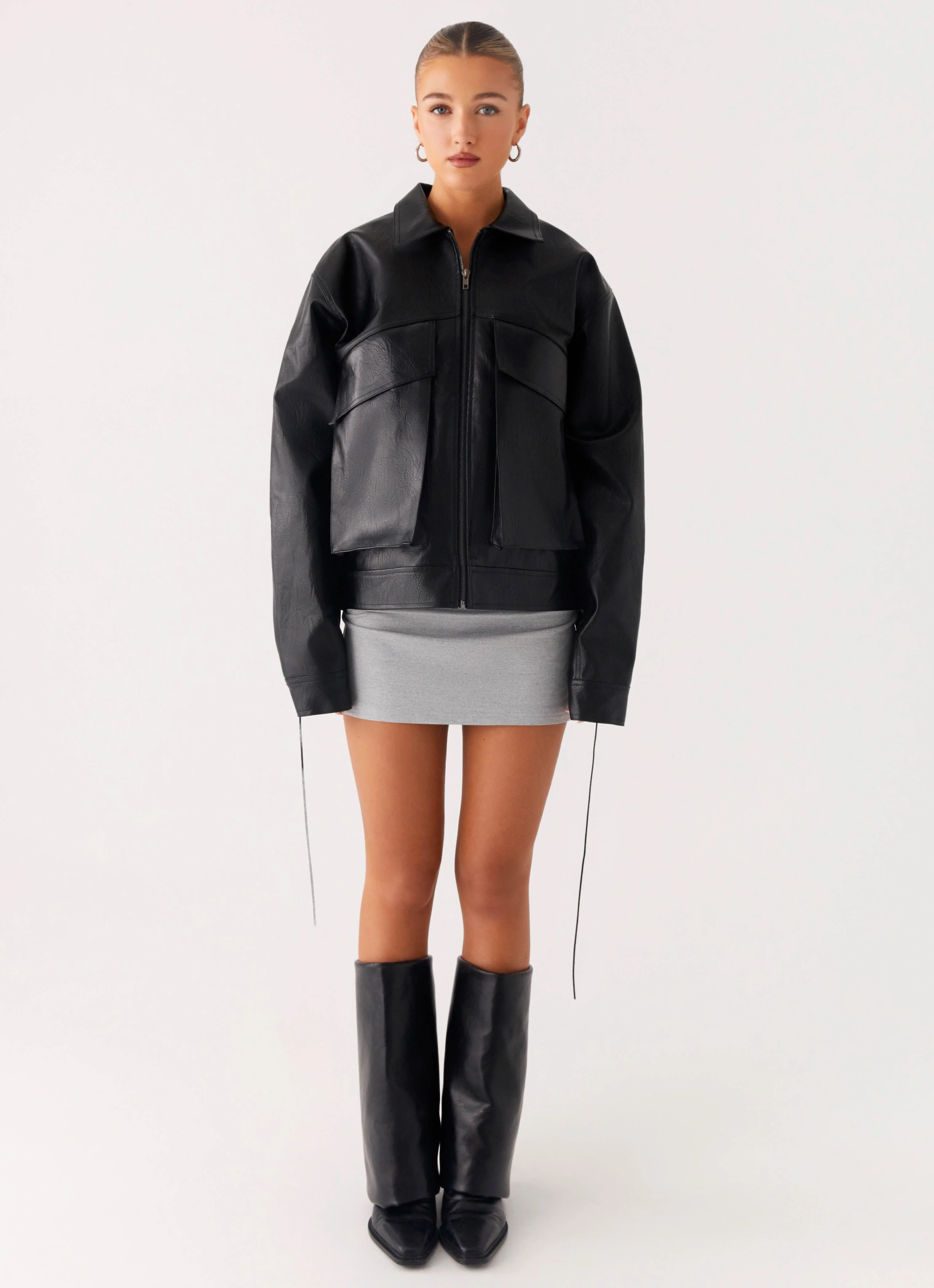 Lula Tassle Faux Leather Bomber Jacket - Black - Image 4