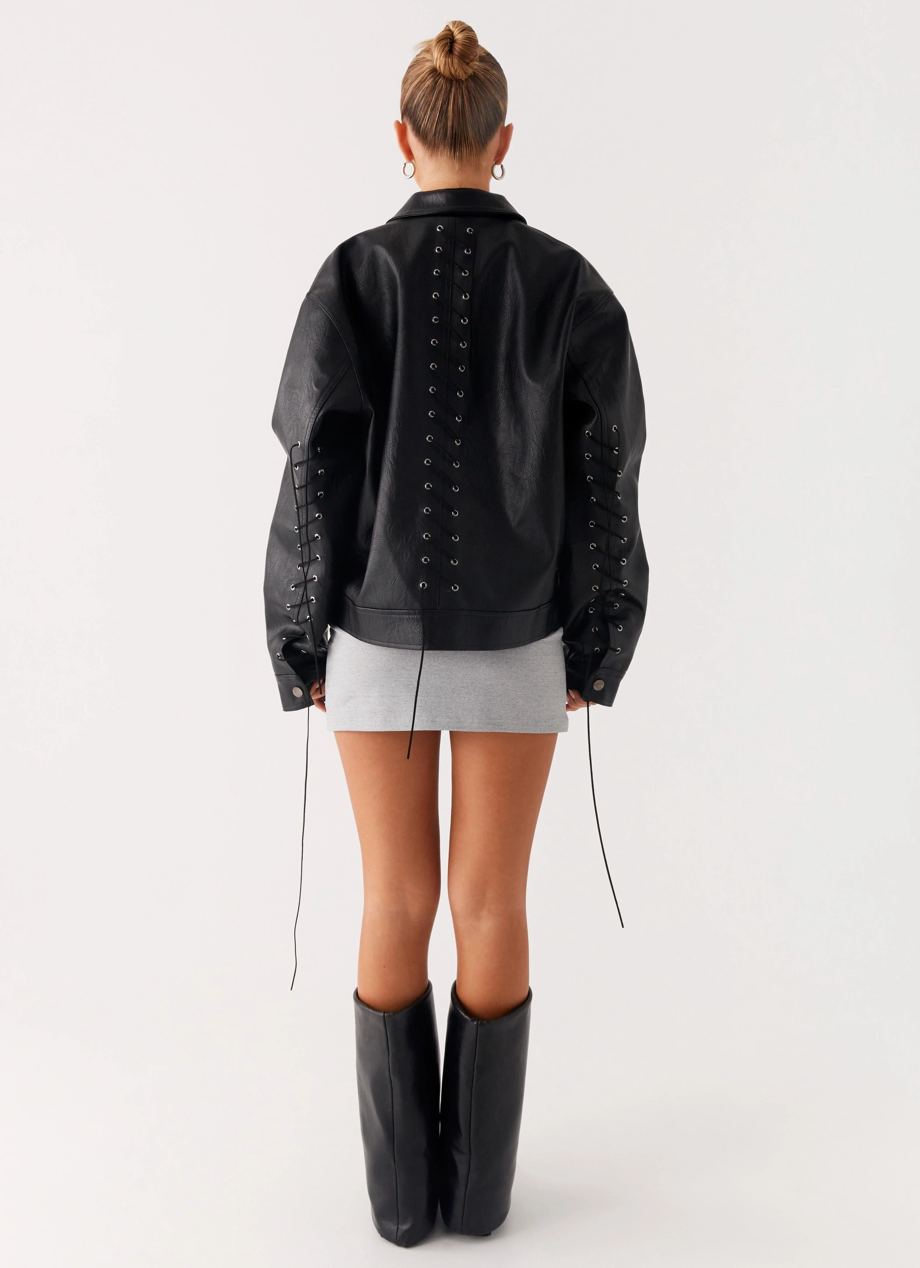 Lula Tassle Faux Leather Bomber Jacket - Black - Image 6