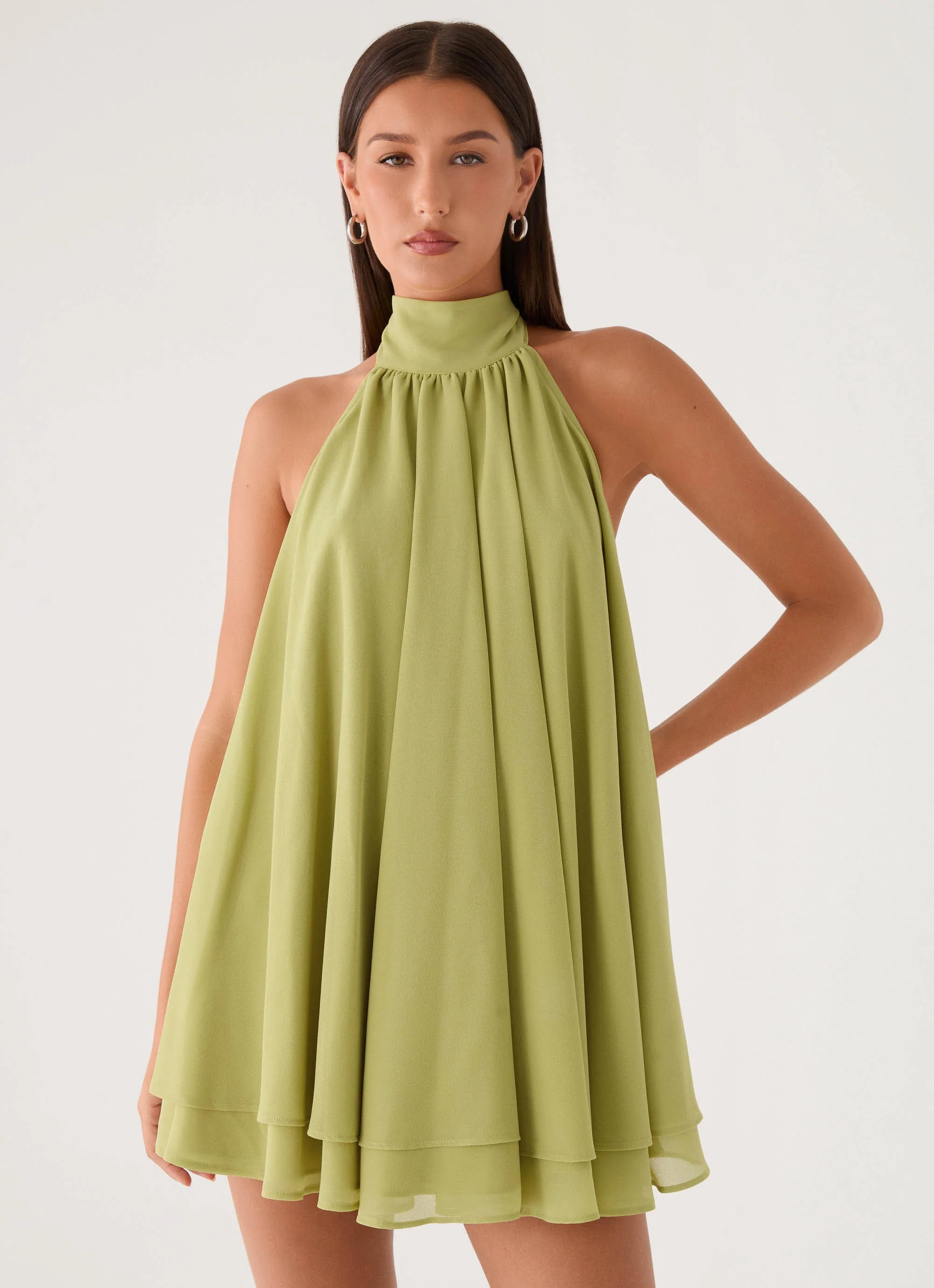 Lyrah Halter Mini Dress - Lime - Image 3