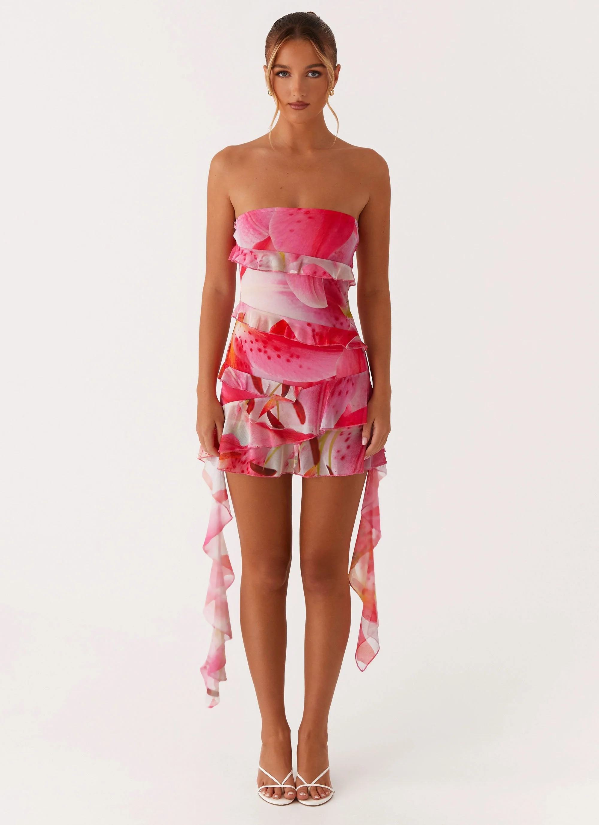 Macey Mini Dress - White Pink Lilly - Image 4