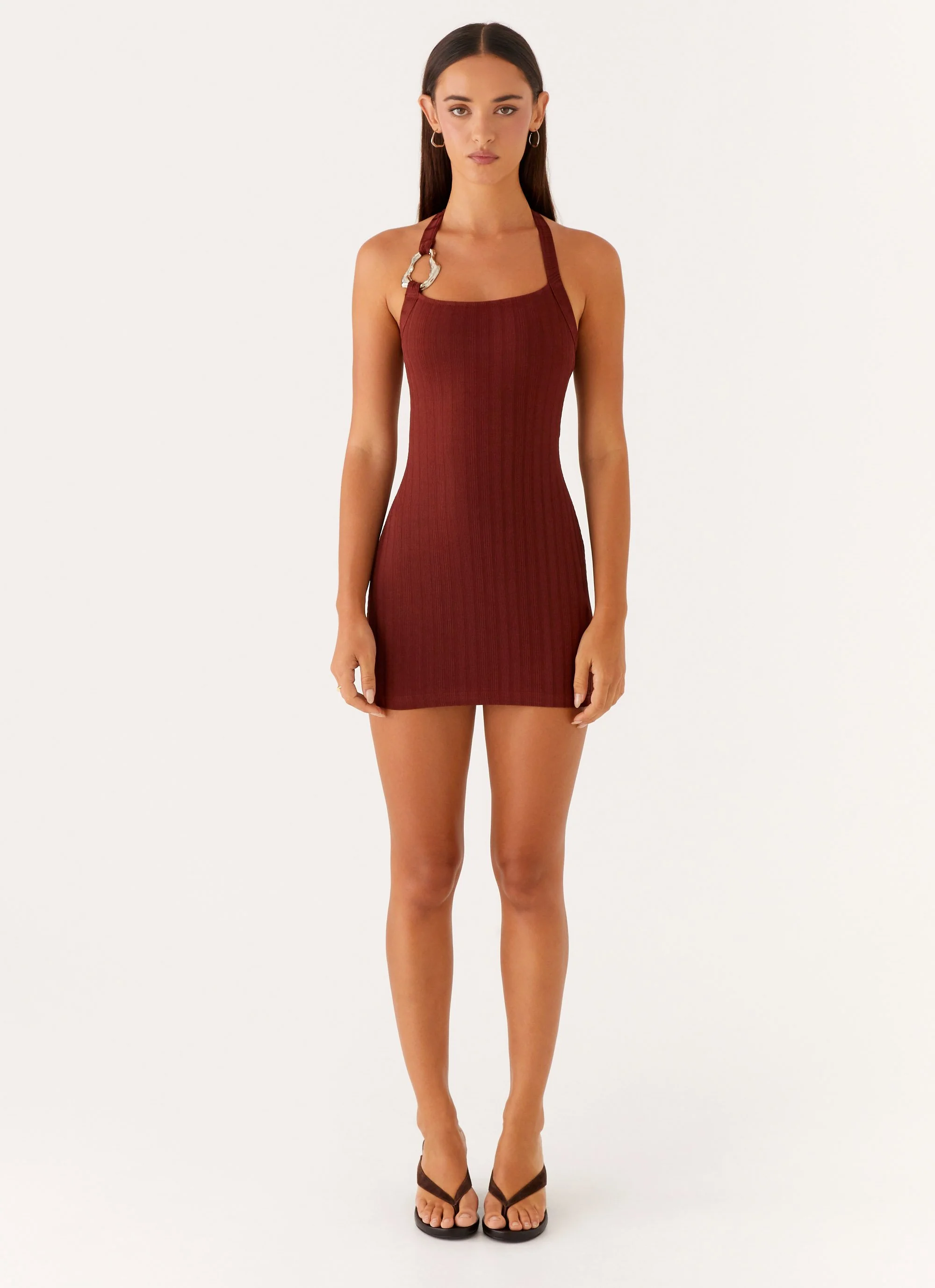 Magda Ribbed Mini Dress - Brown - Image 2