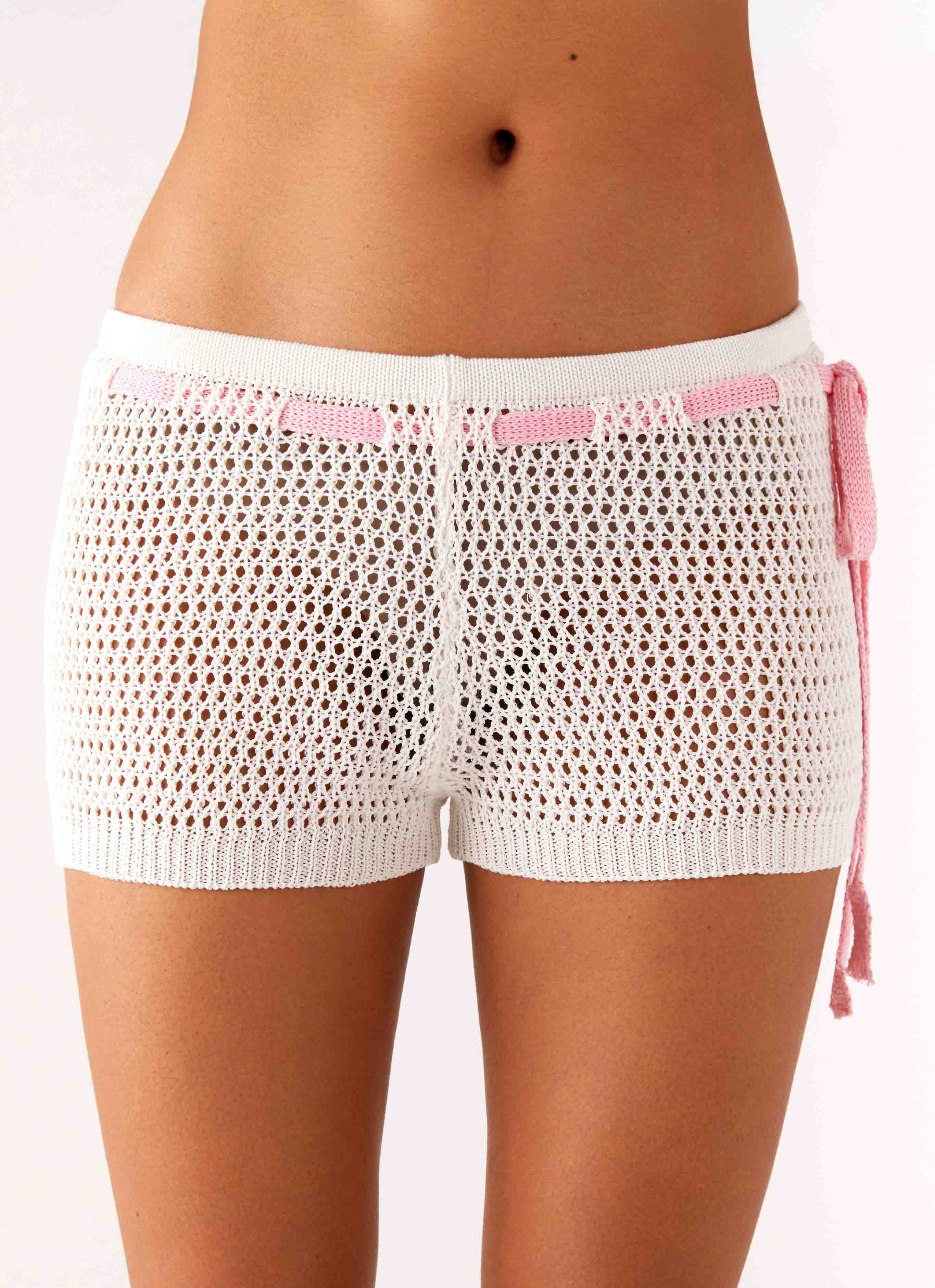 Mahana Crochet Mini Shorts - Ivory Pink - Image 6