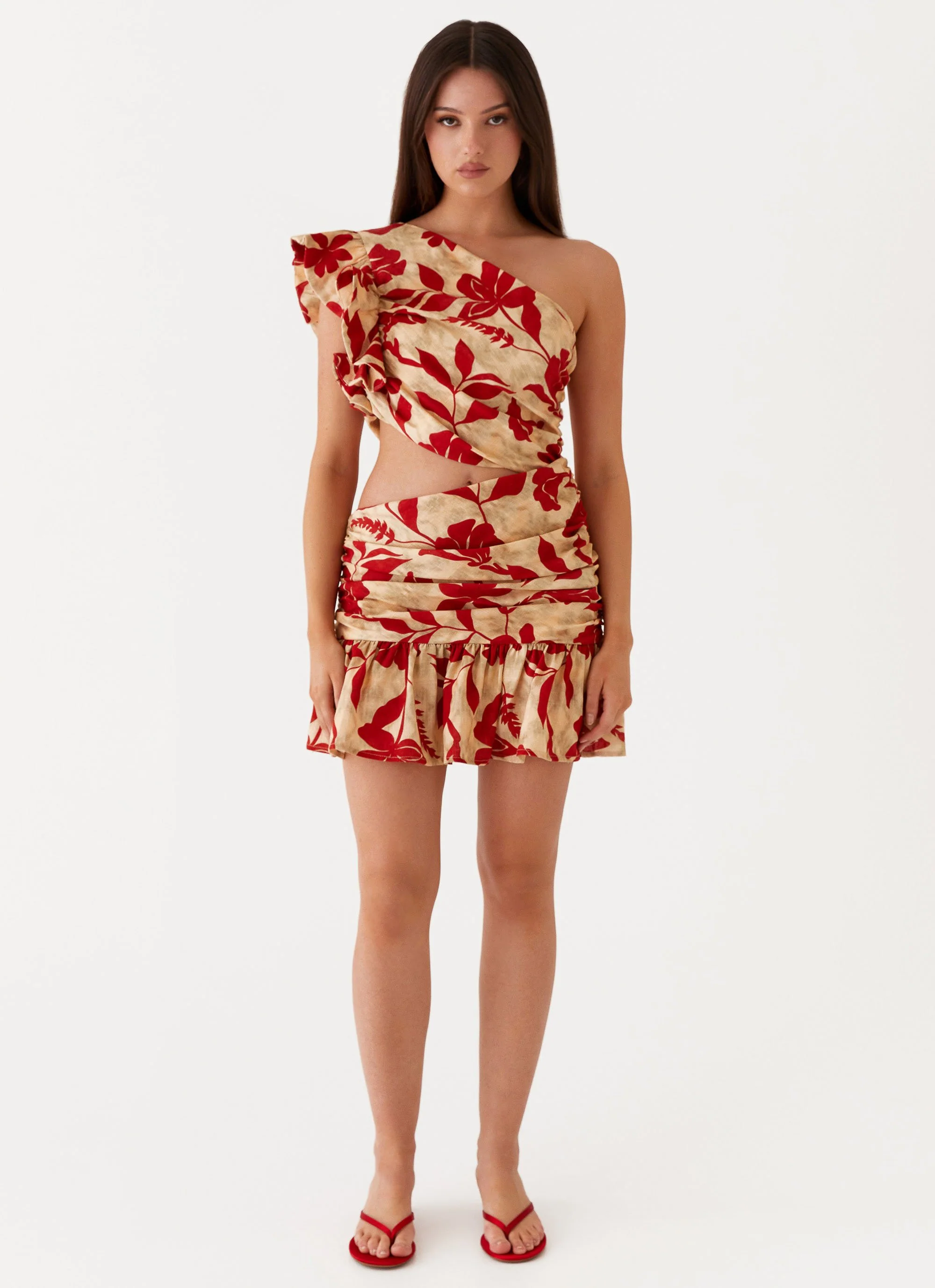 Maisie Linen Mini Dress - Red Green Floral - Image 2