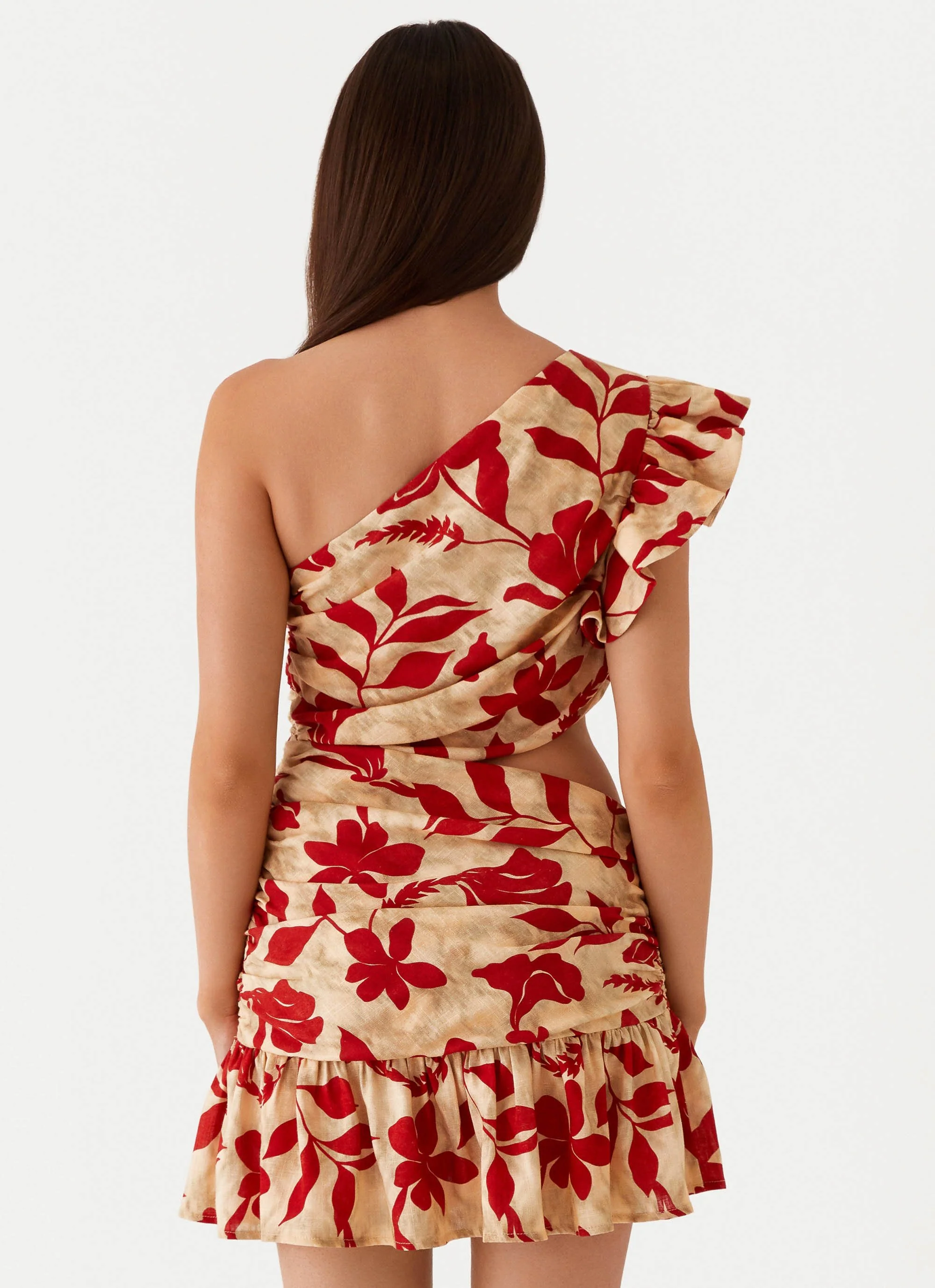 Maisie Linen Mini Dress - Red Green Floral - Image 4