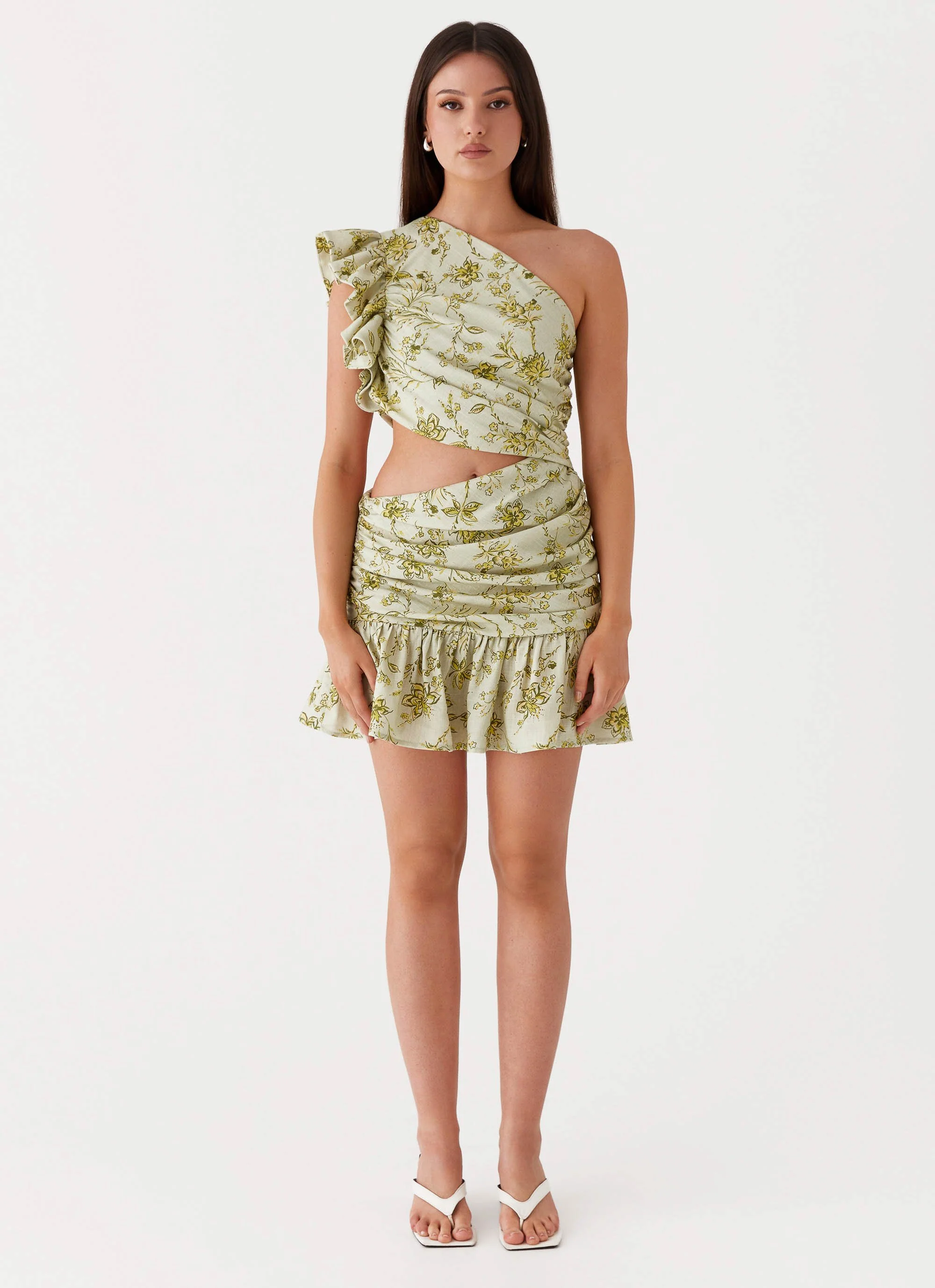 Maisie Linen Mini Dress - Sage Floral - Image 2