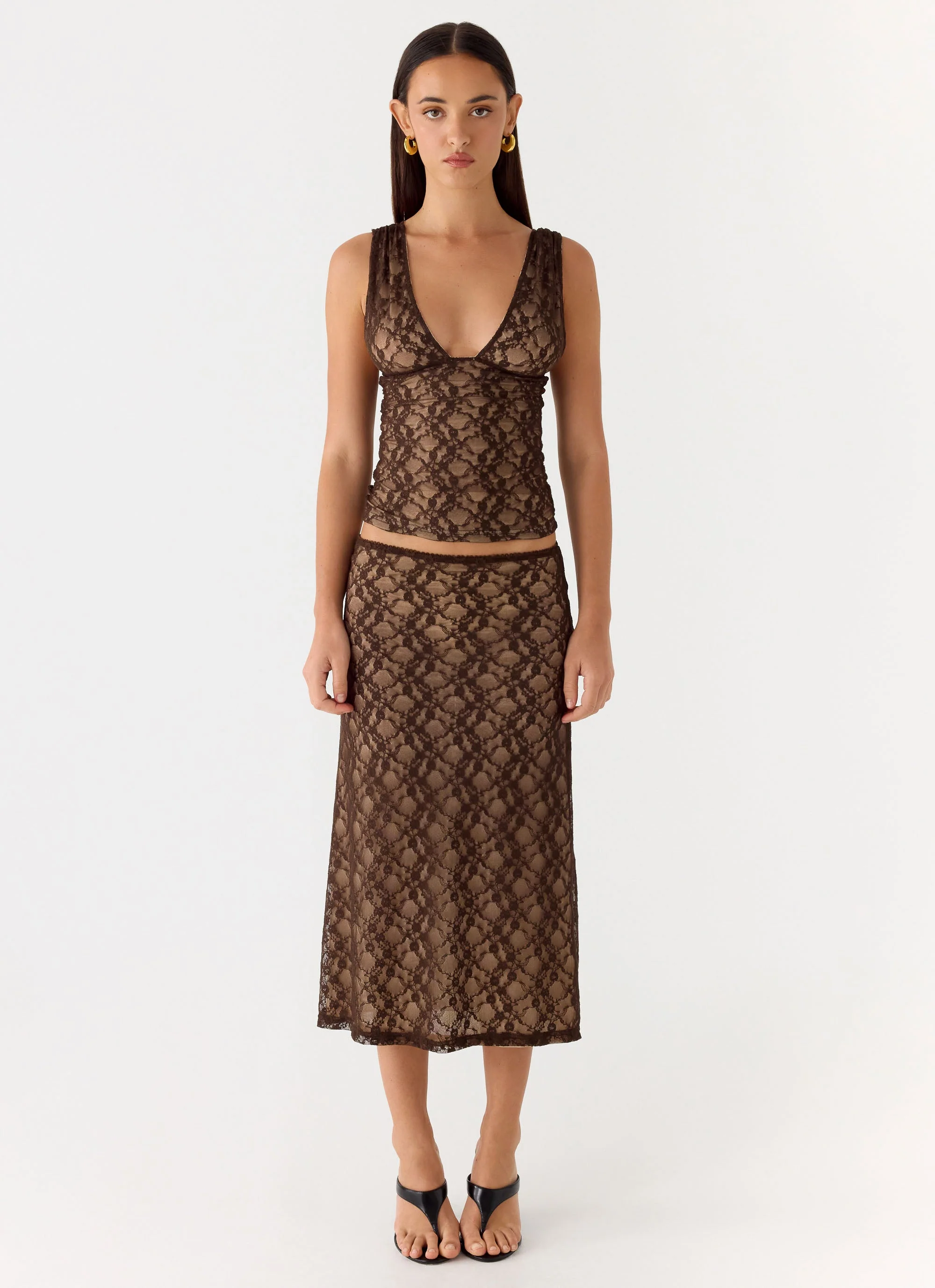 Malachie Lace Midi Skirt - Chocolate - Image 3
