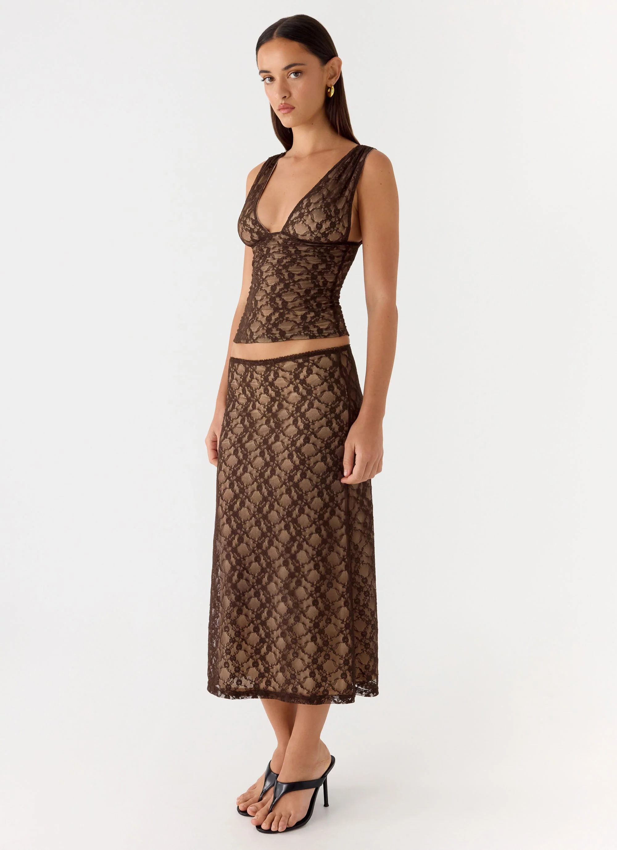 Malachie Lace Midi Skirt - Chocolate - Image 8