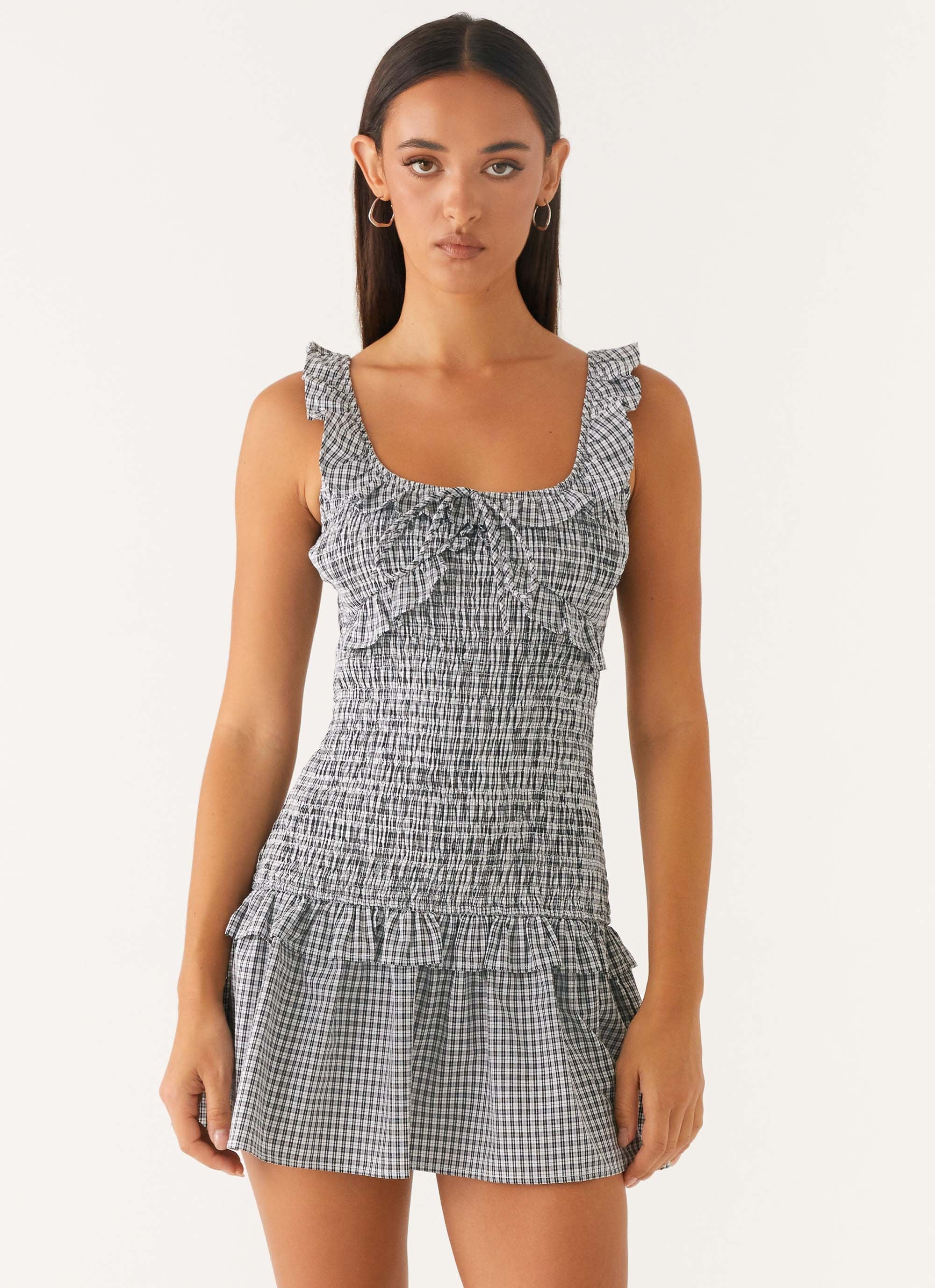 Mali Shirred Mini Dress - Checker - Image 6