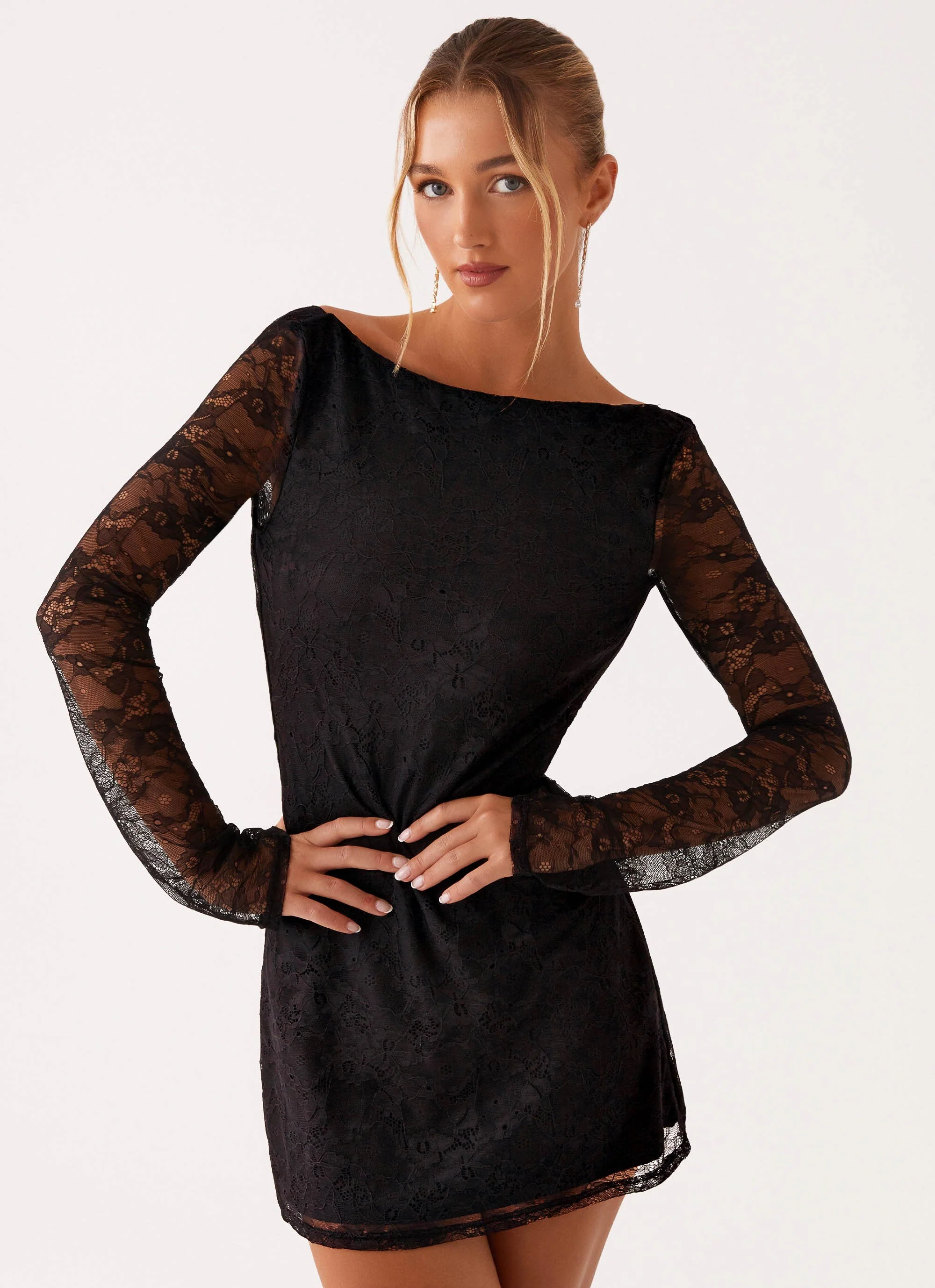 Mara Lace Mini Dress - Black - Image 5