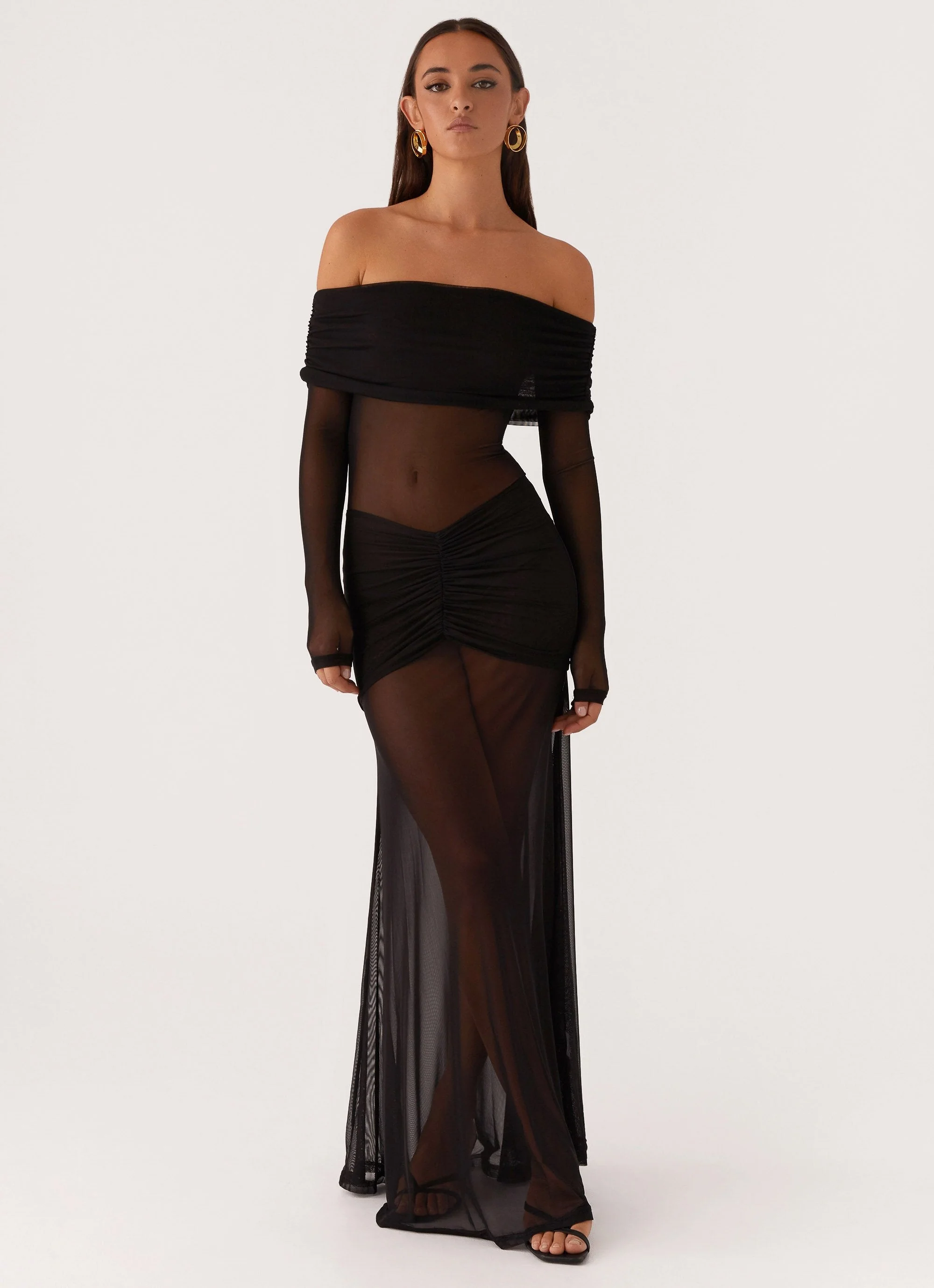 Maren Off Shoulder Maxi Dress - Black - Image 2
