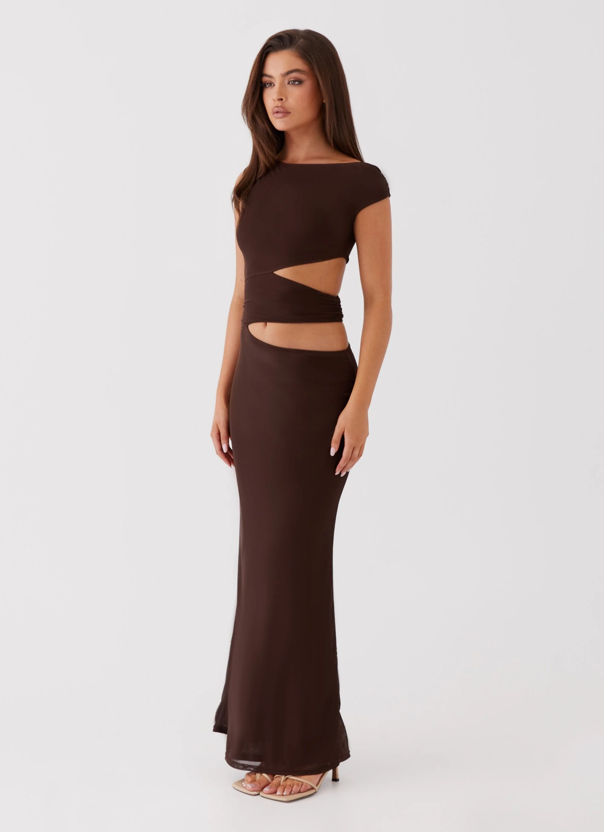 Margot One Shoulder Maxi Dress - Chocolate - Image 4