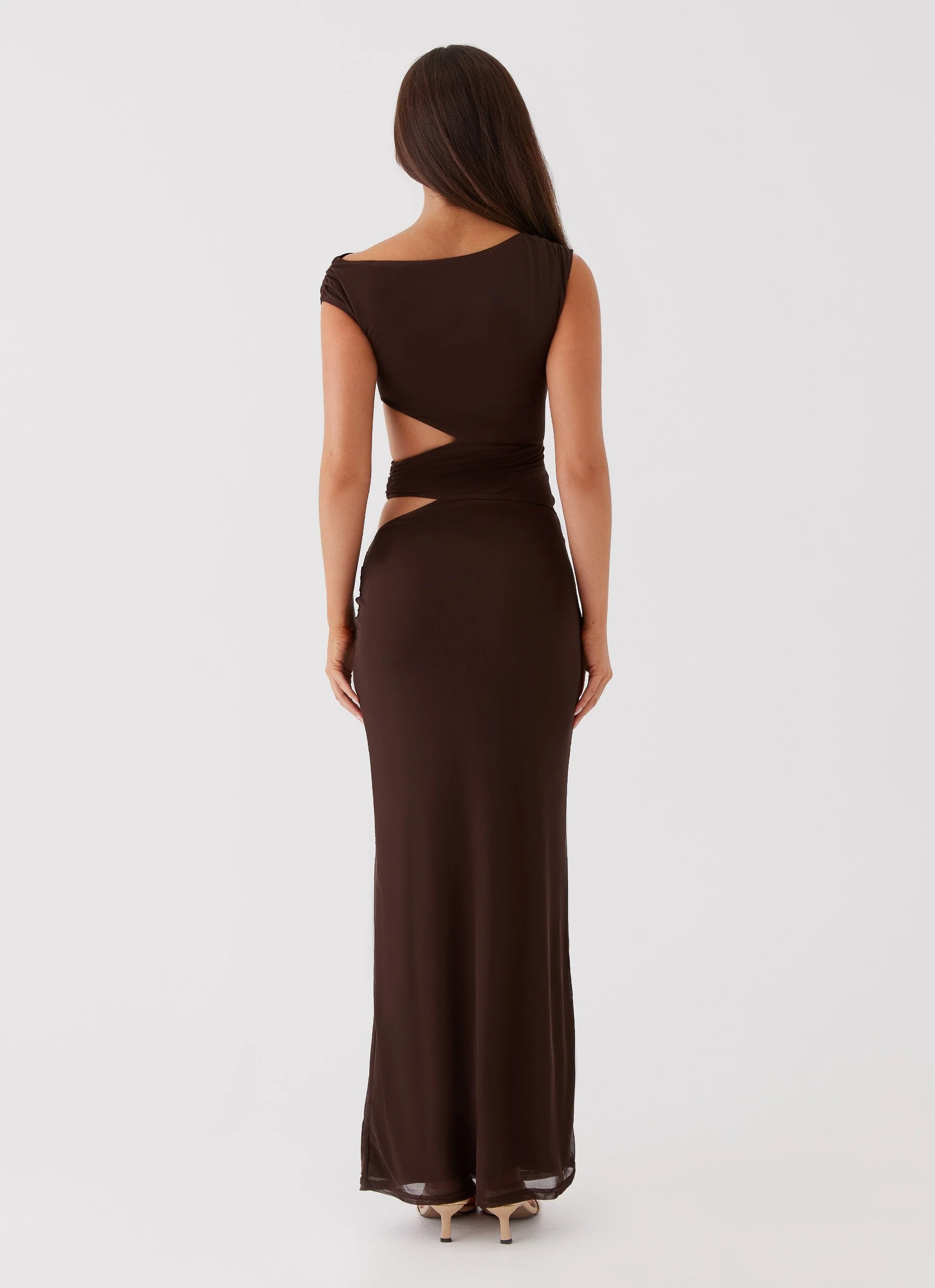 Margot One Shoulder Maxi Dress - Chocolate - Image 5