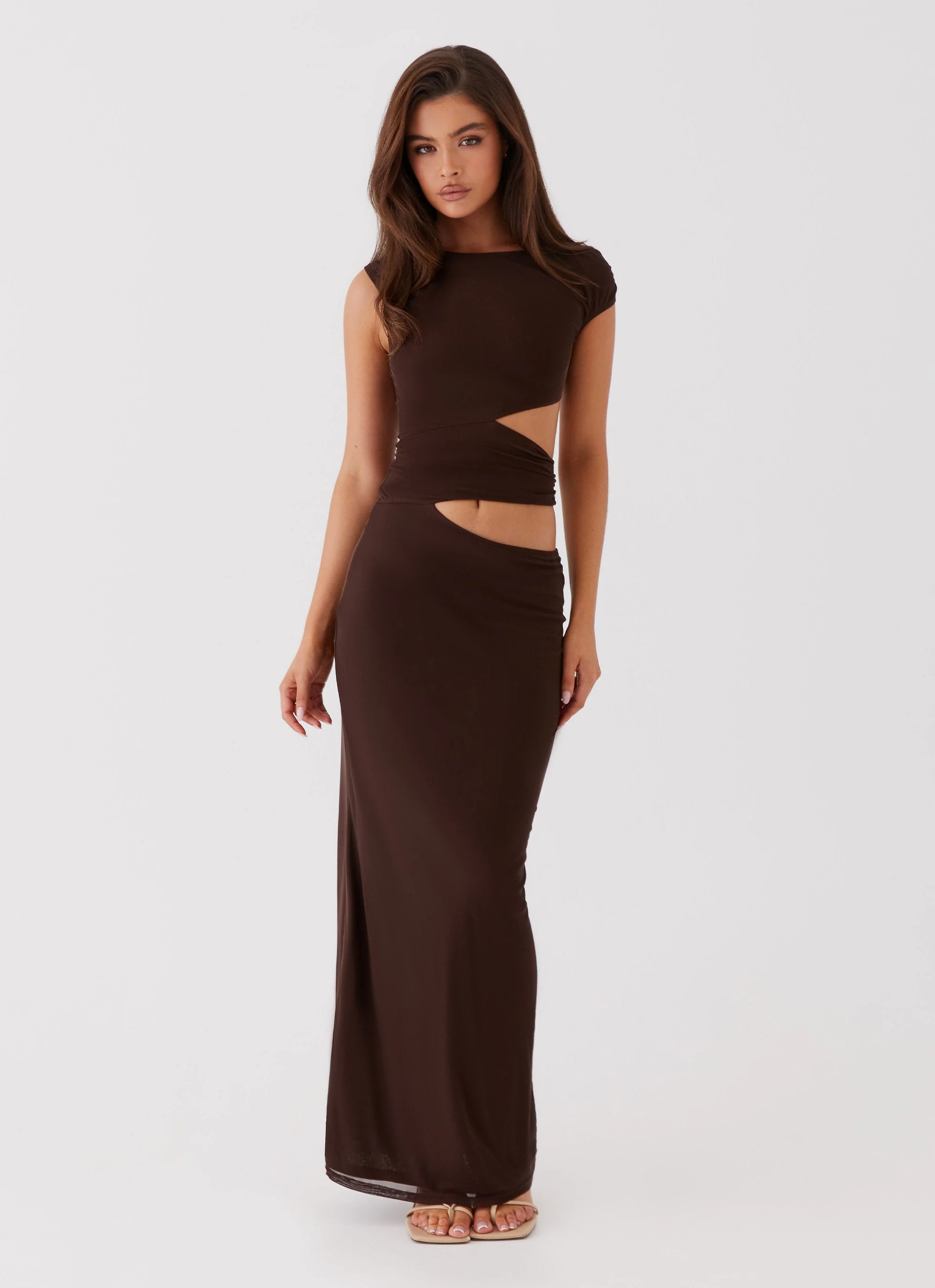 Margot One Shoulder Maxi Dress - Chocolate - Image 6