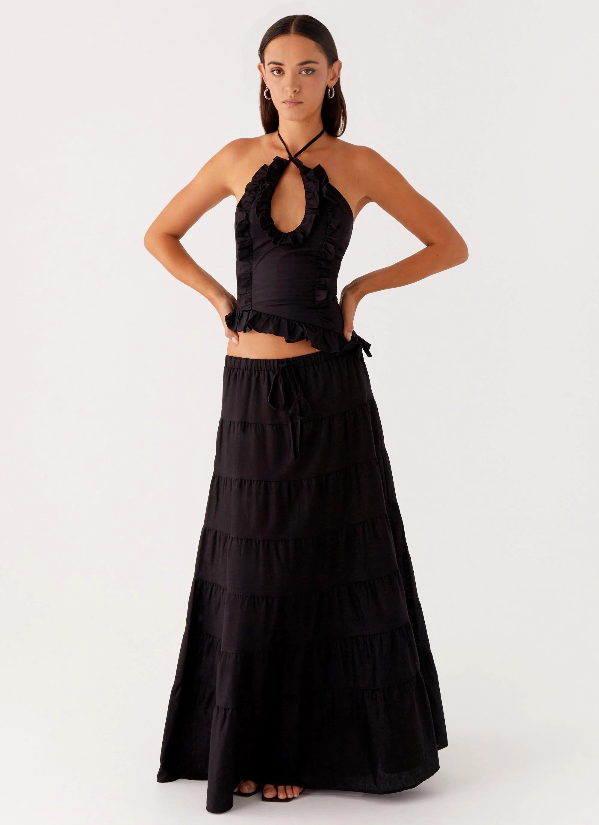 Mariella Linen Maxi Skirt - Black - Image 2