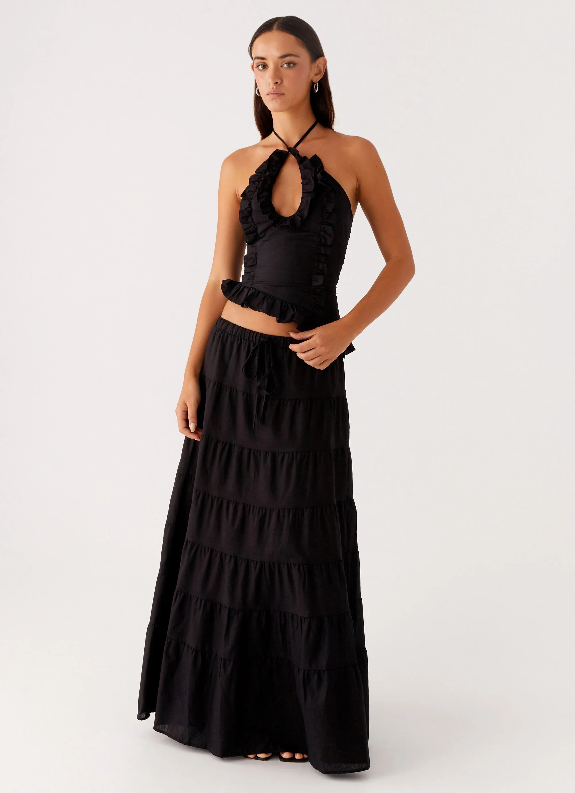 Mariella Linen Maxi Skirt - Black - Image 3
