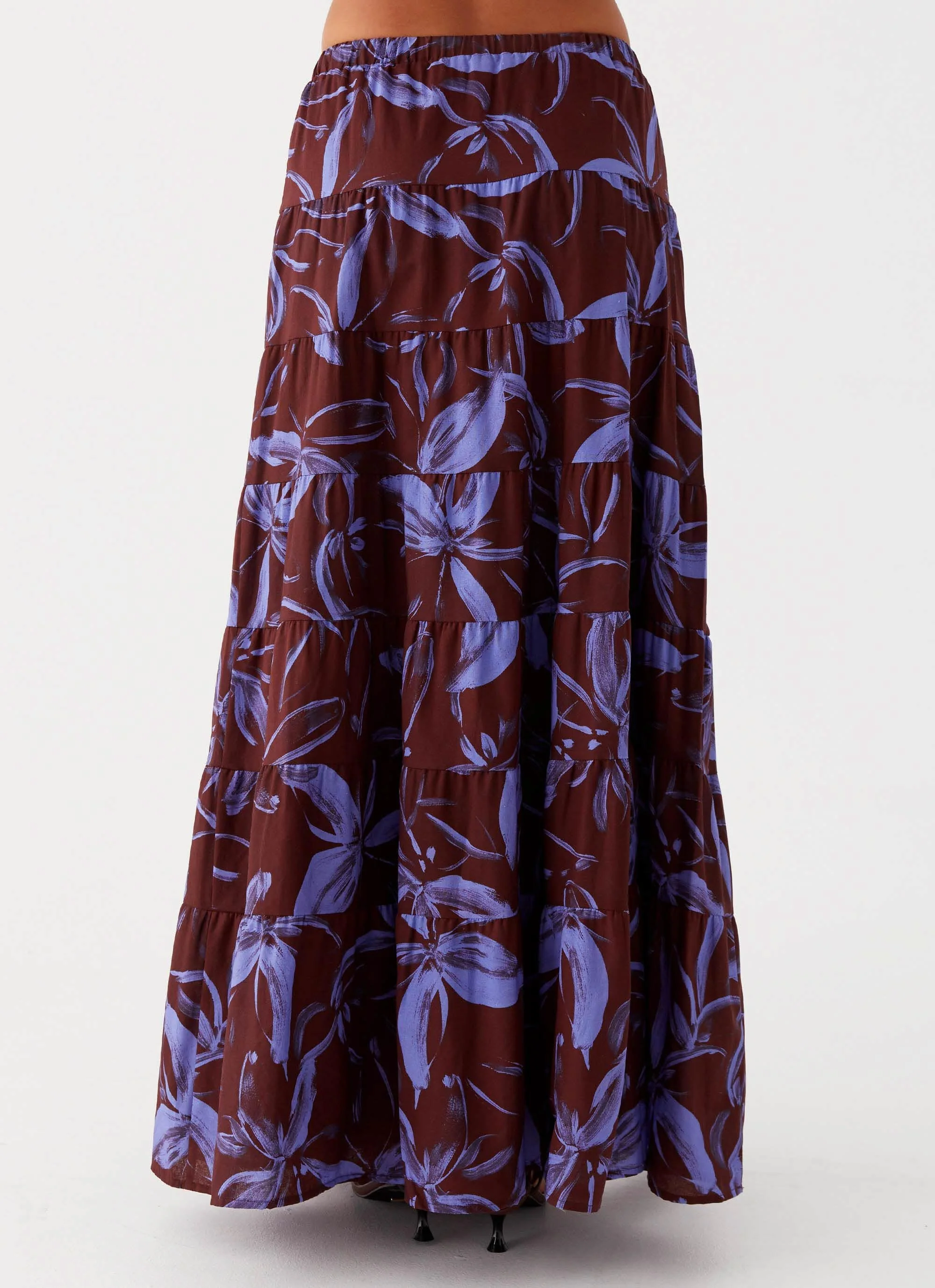 Mariella Linen Maxi Skirt - Purple Brown Floral - Image 5