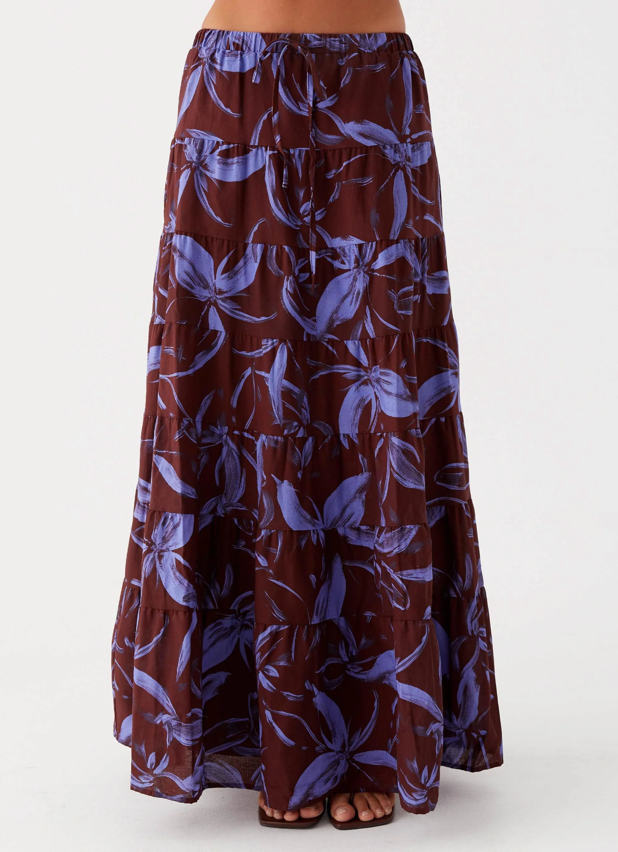 Mariella Linen Maxi Skirt - Purple Brown Floral - Image 6