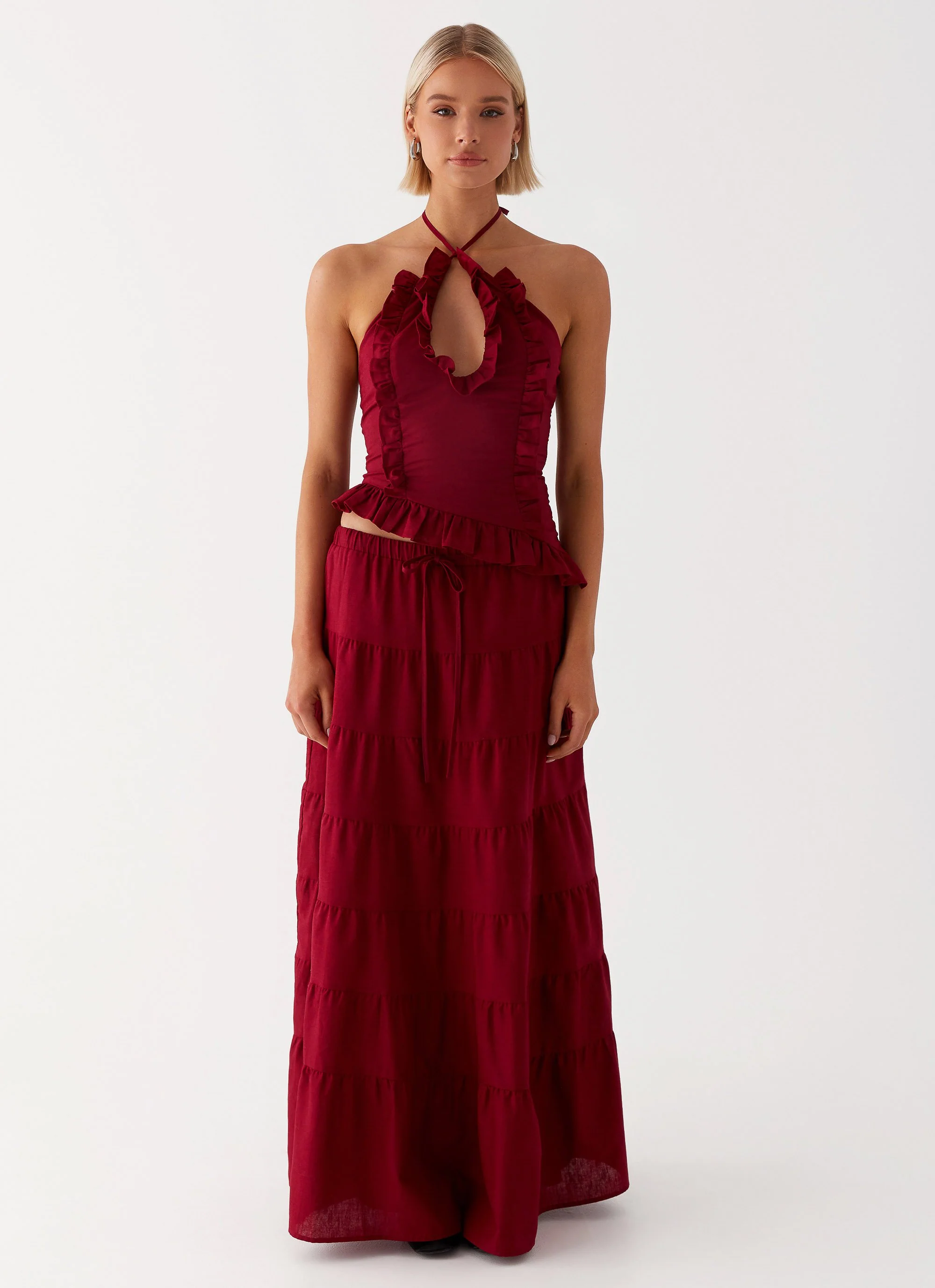 Mariella Linen Top - Maroon - Image 2
