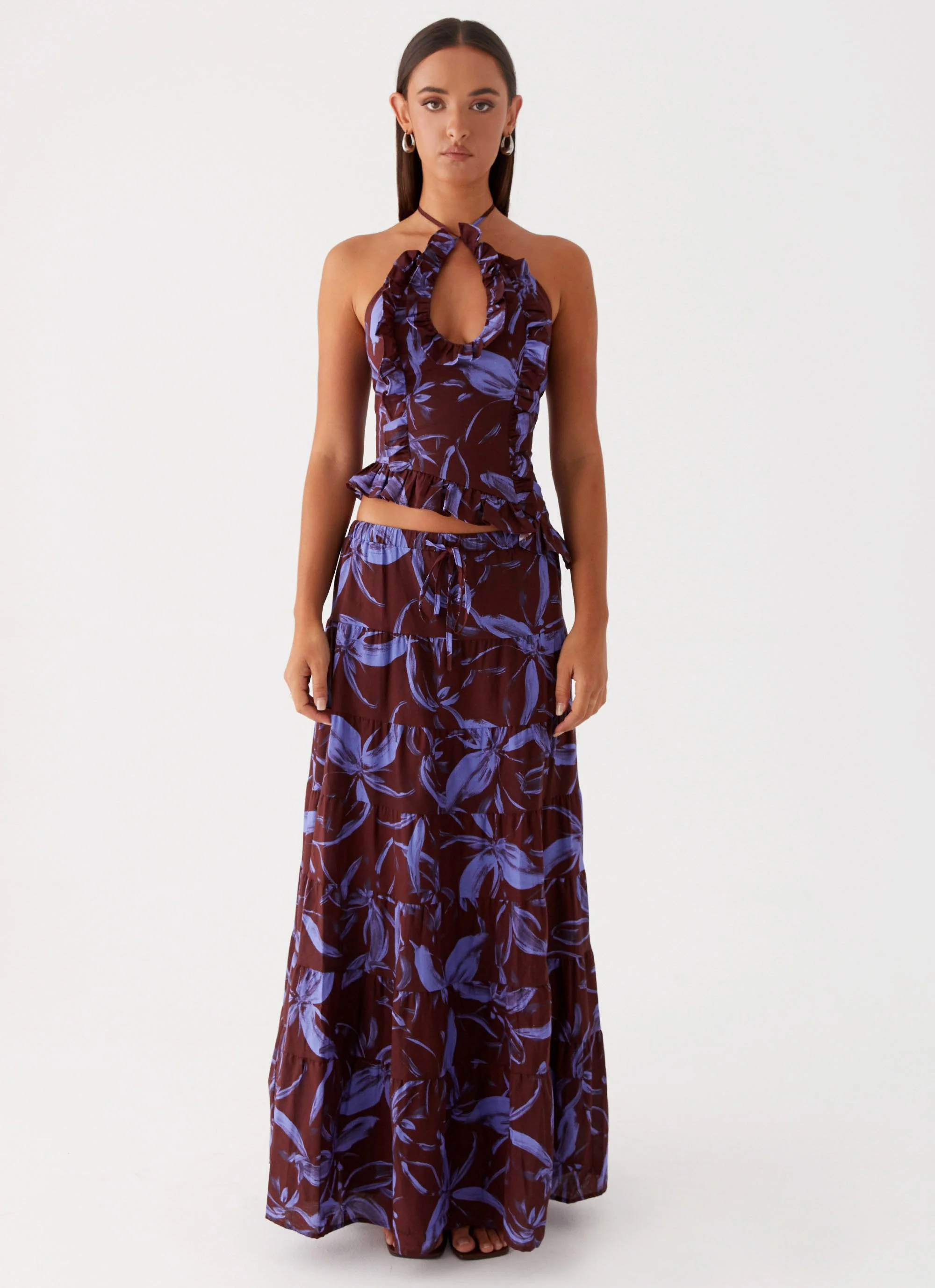 Mariella Linen Top - Purple Brown Floral - Image 3
