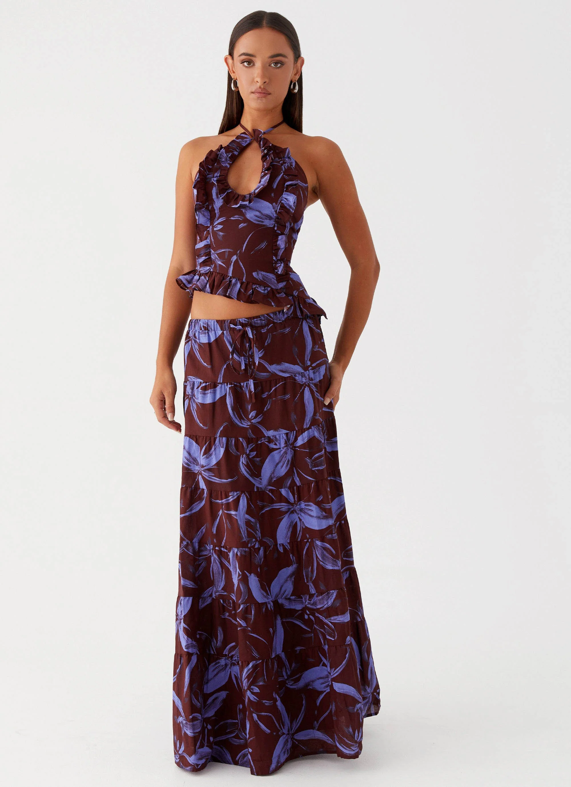 Mariella Linen Top - Purple Brown Floral - Image 6