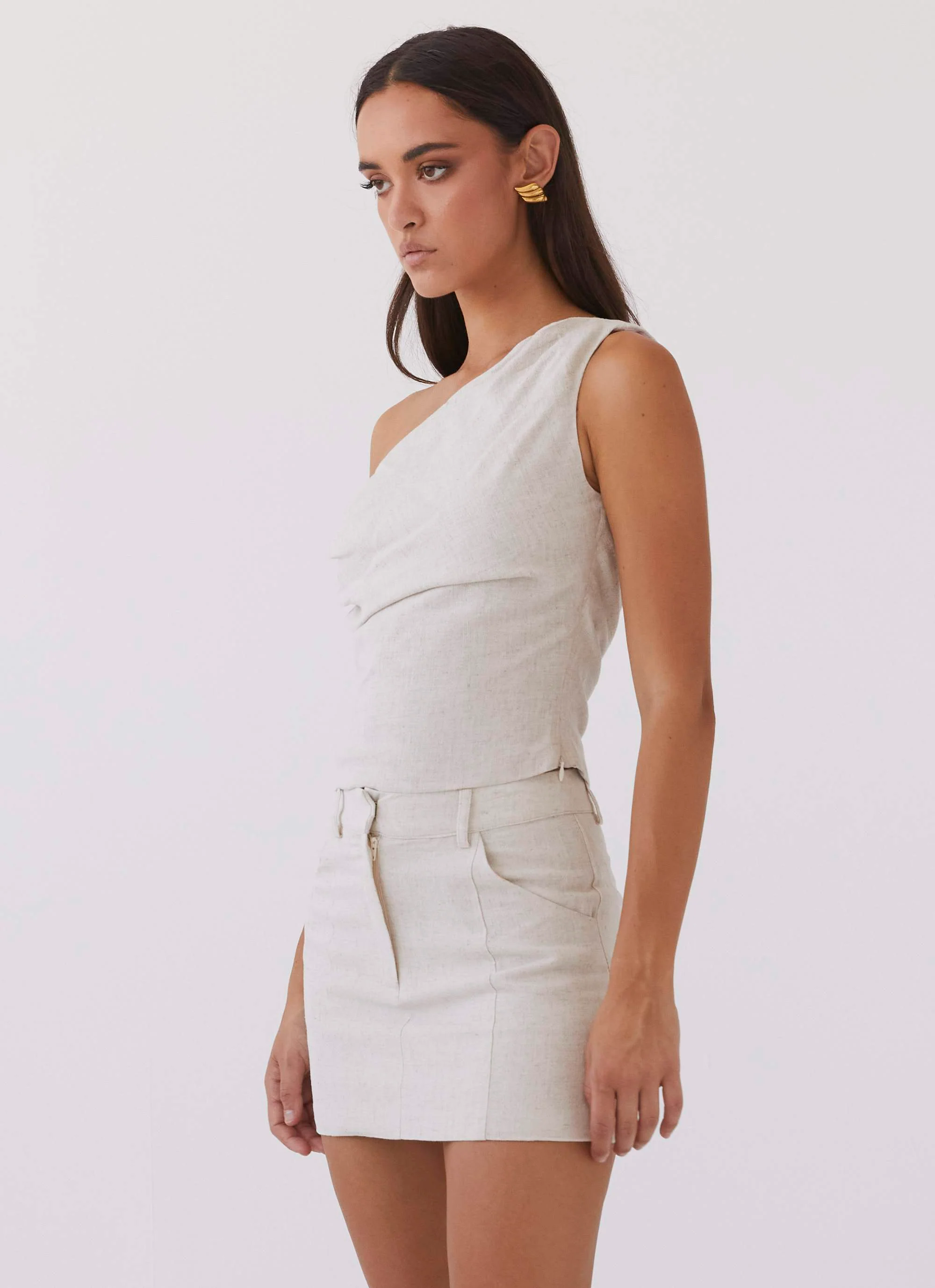 Marissa Linen Mini Skirt - Oatmeal - Image 4