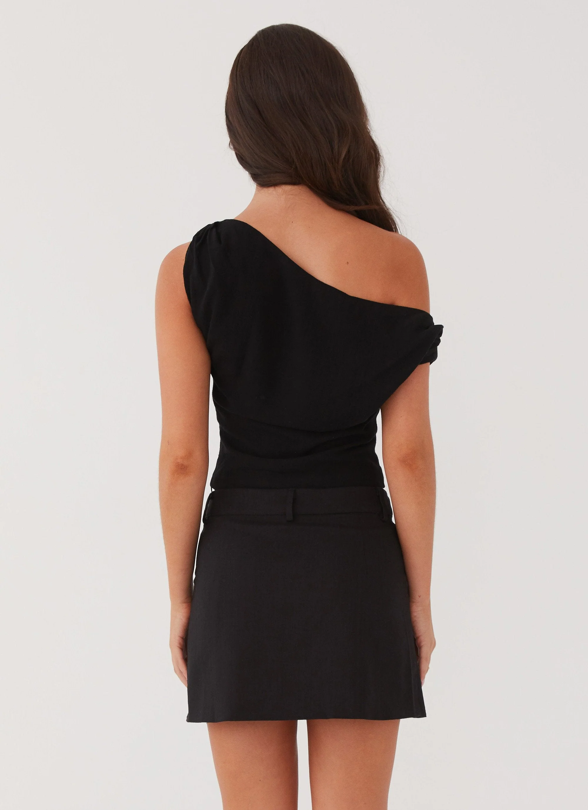 Marissa Linen One Shoulder Top - Black - Image 4