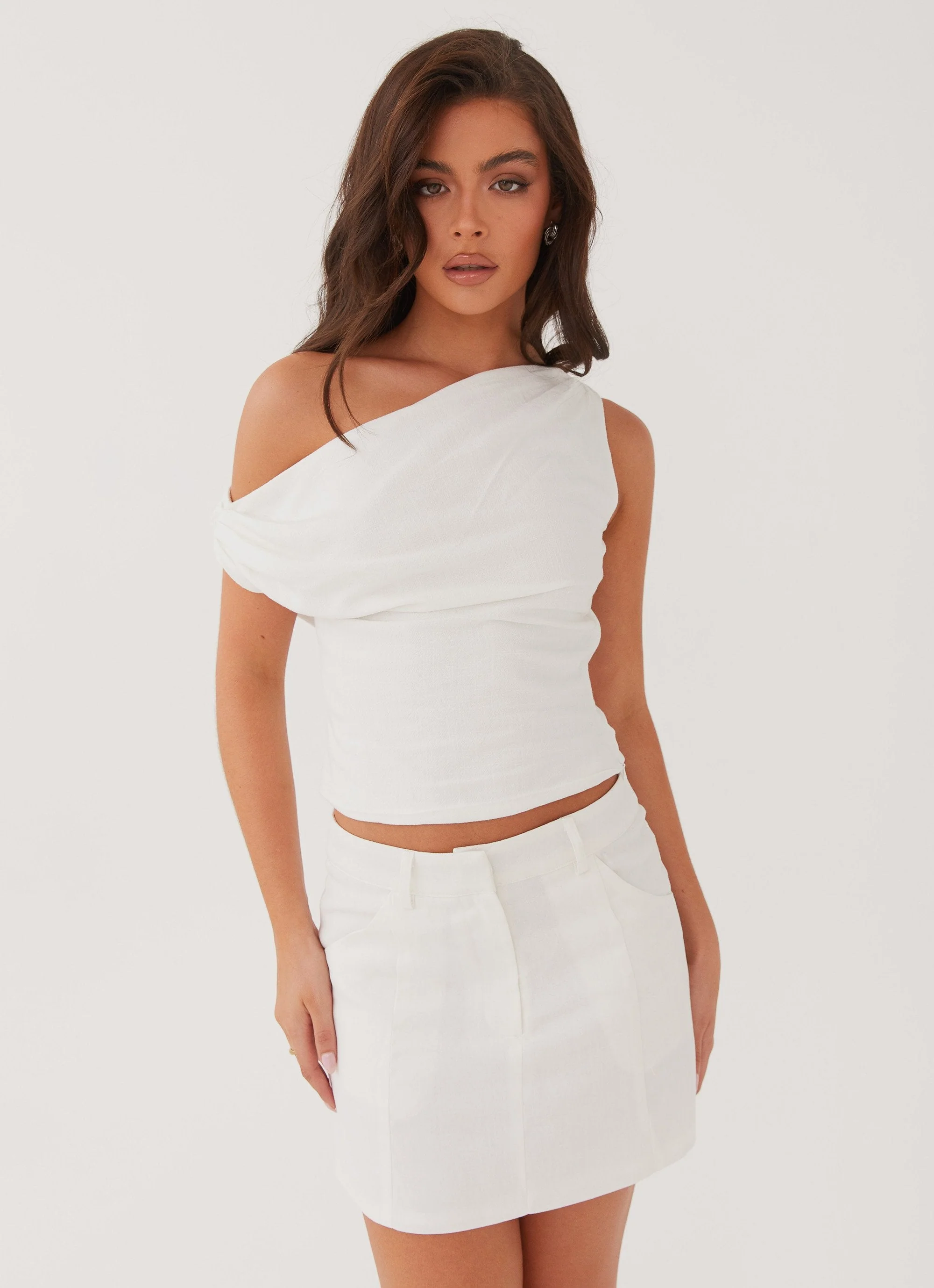 Marissa Linen One Shoulder Top - White - Image 6