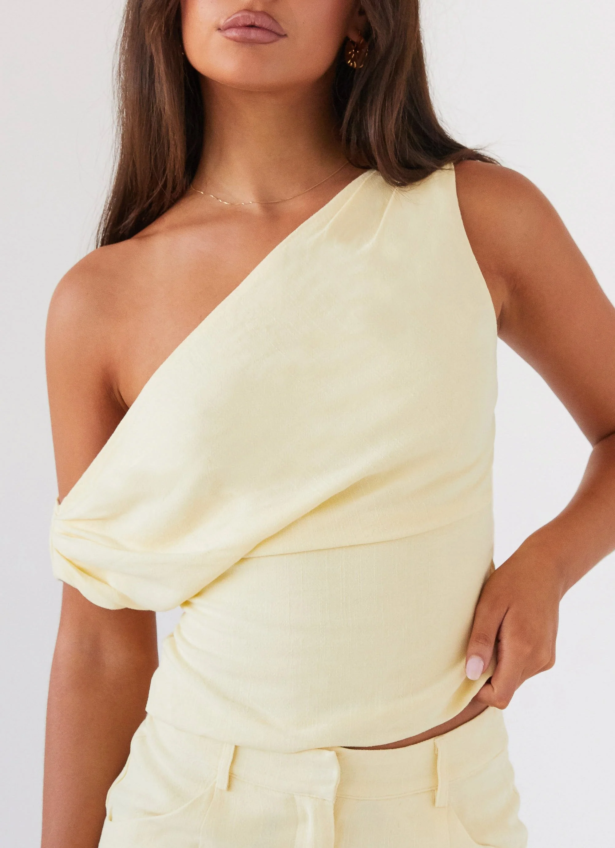 Marissa Linen One Shoulder Top - Yellow - Image 6