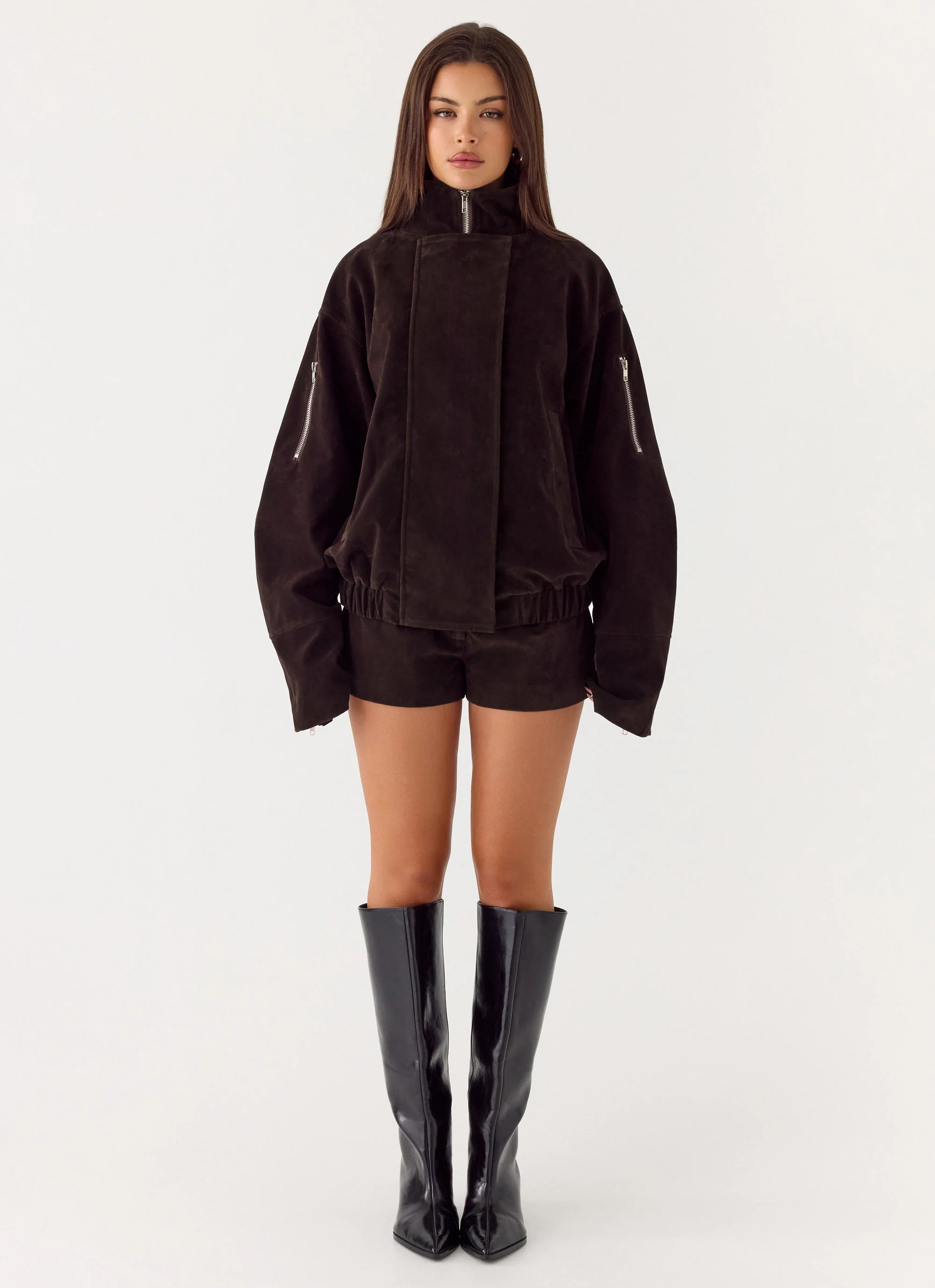 Marlow Faux Suede Jacket - Chocolate - Image 2