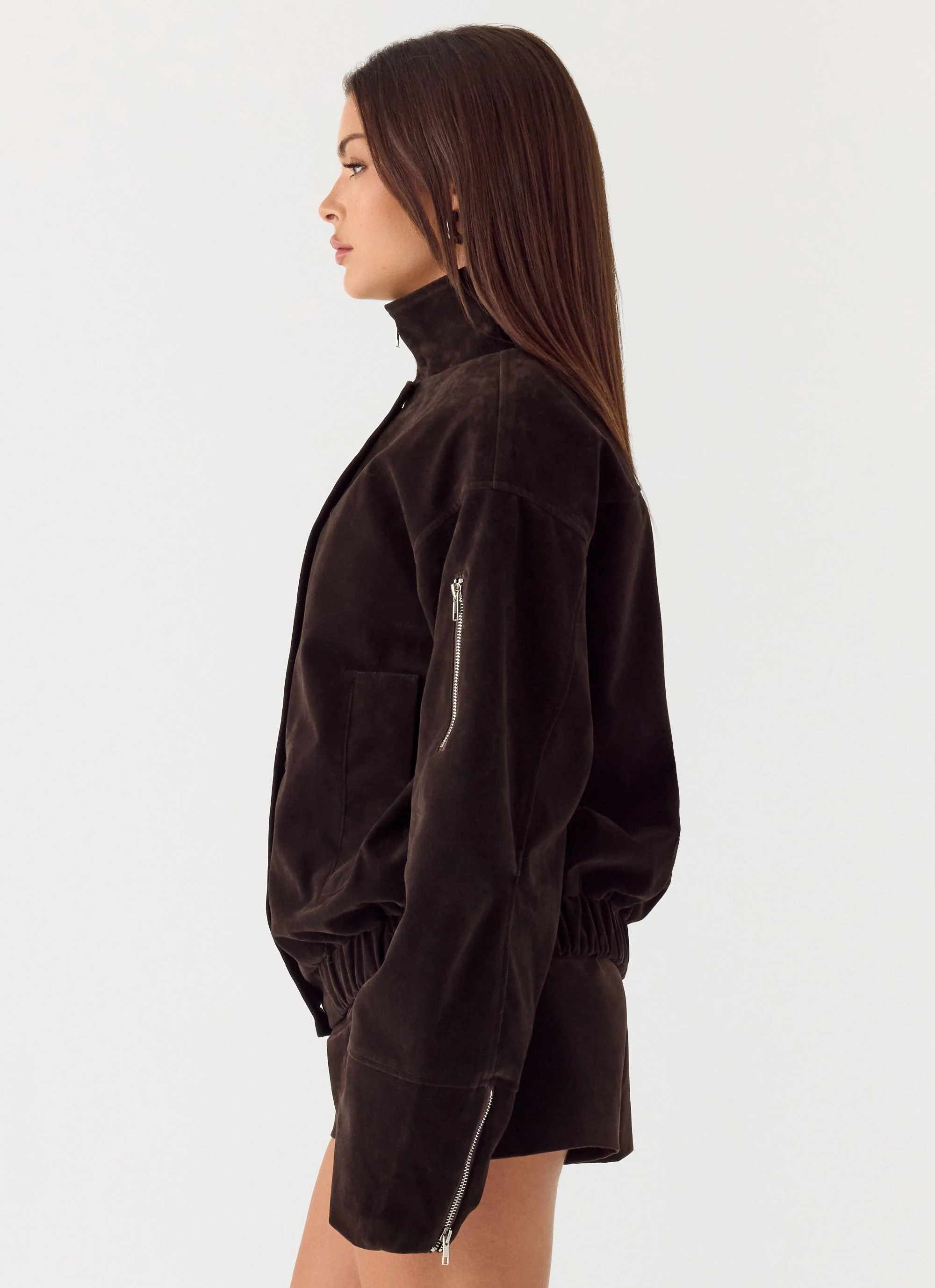 Marlow Faux Suede Jacket - Chocolate - Image 3