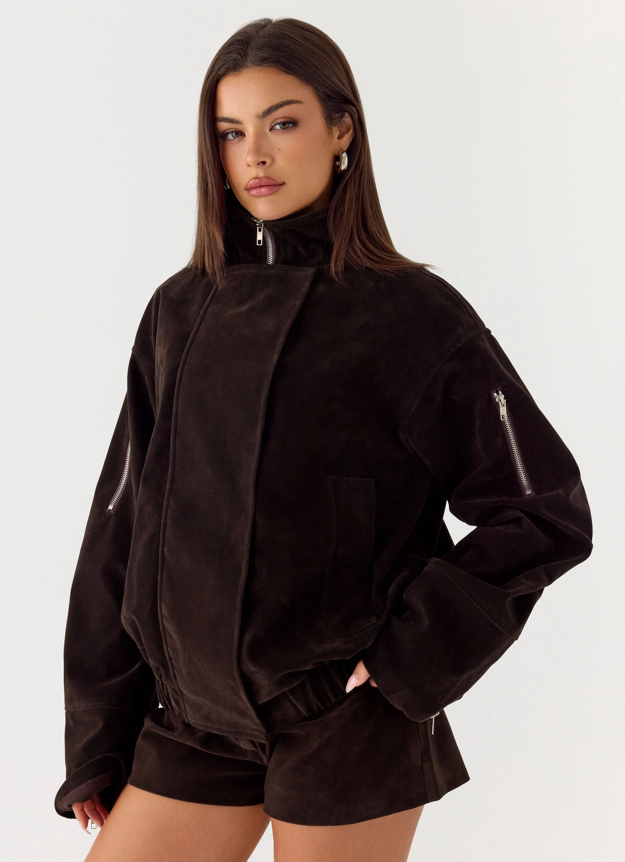 Marlow Faux Suede Jacket - Chocolate - Image 5