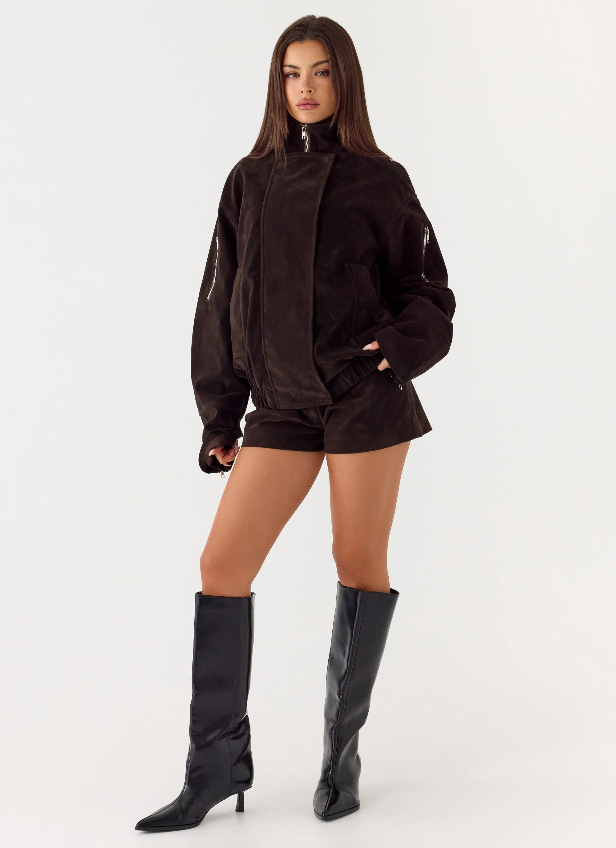 Marlow Faux Suede Jacket - Chocolate - Image 6