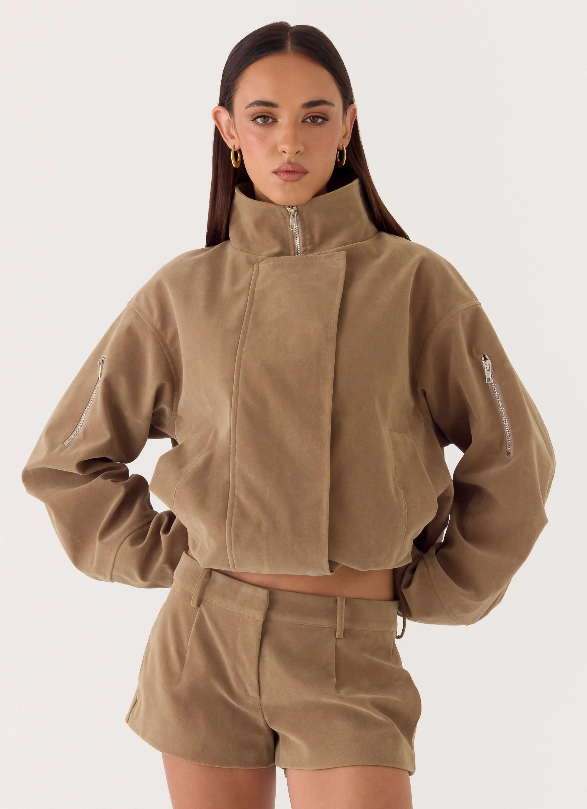 Marlow Faux Suede Jacket - Taupe - Image 2