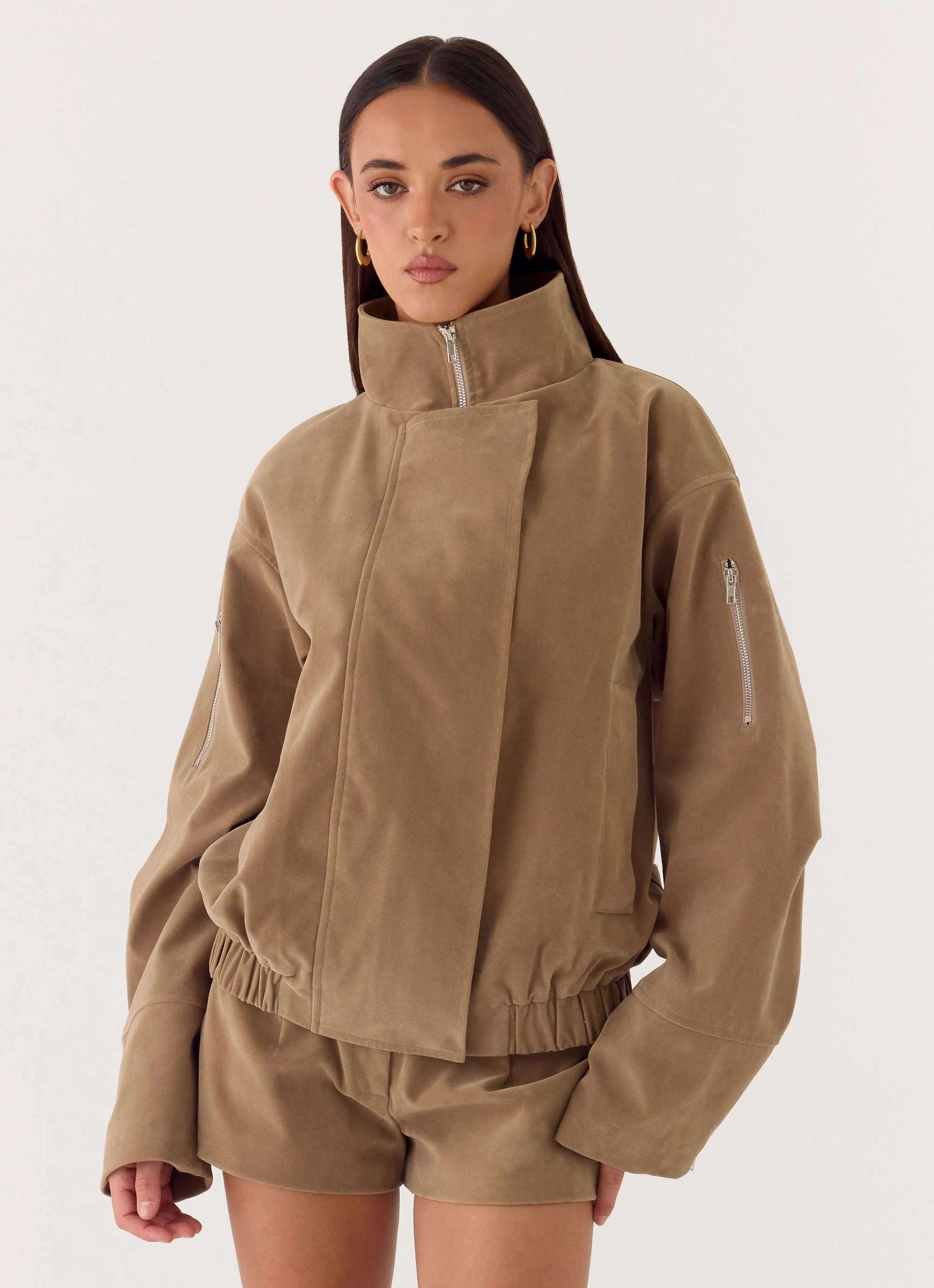 Marlow Faux Suede Jacket - Taupe - Image 5